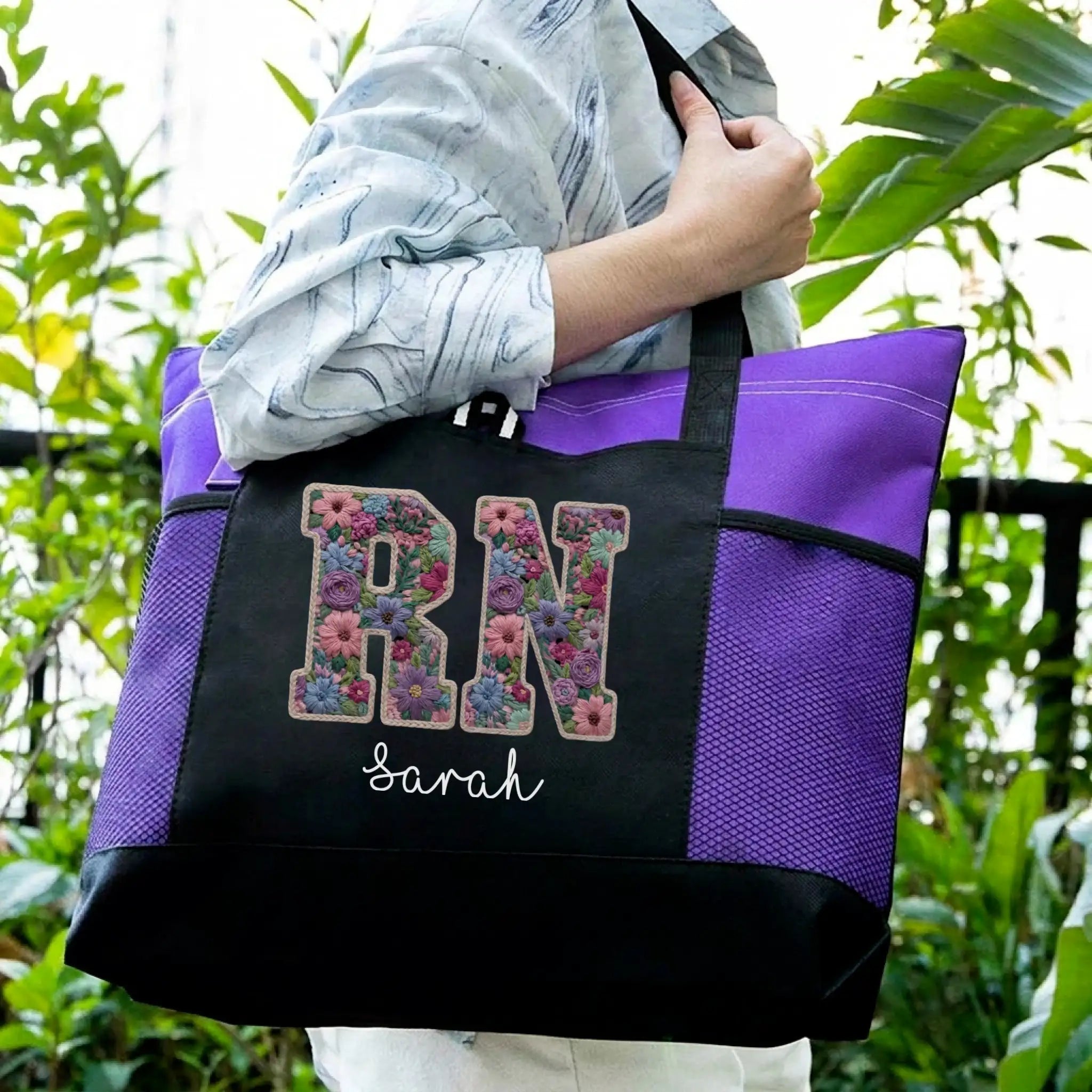 Nursehype Personalized Floral RN Nurse Tote Bag
