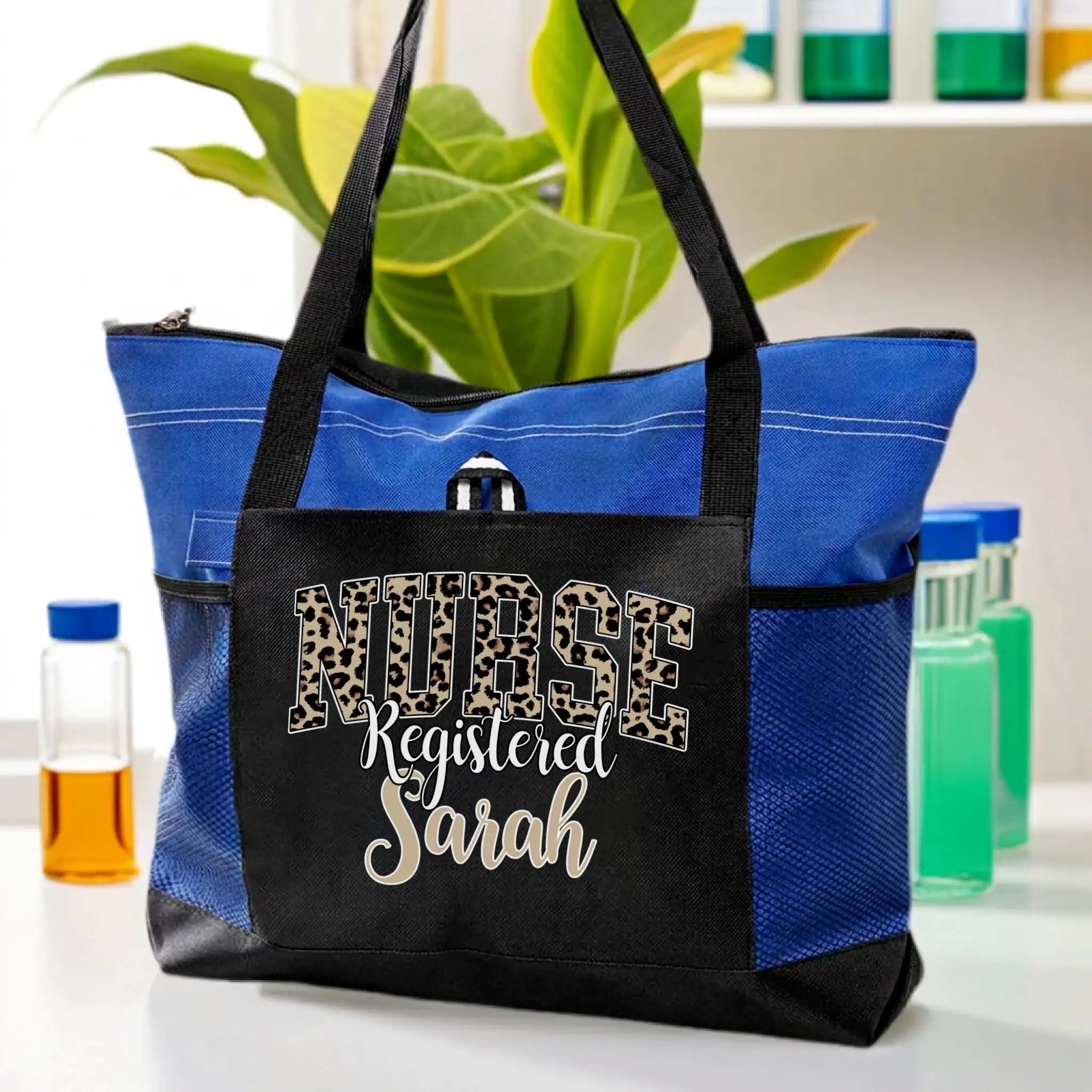 Nursehype Personalized Leopard Print Registered Nurse Tote Bag