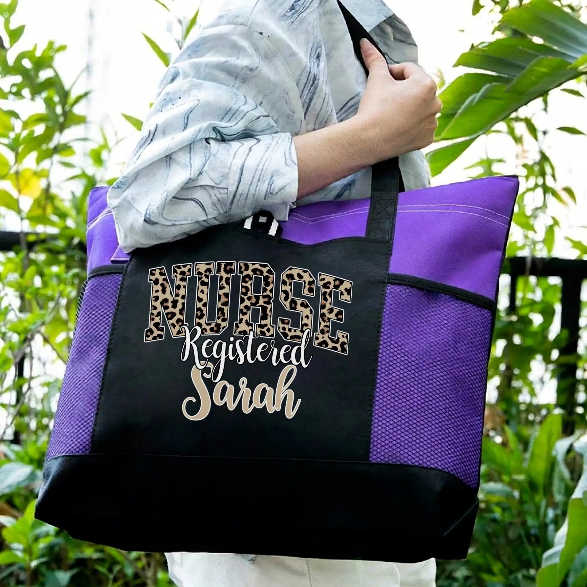 Nursehype Personalized Leopard Print Registered Nurse Tote Bag