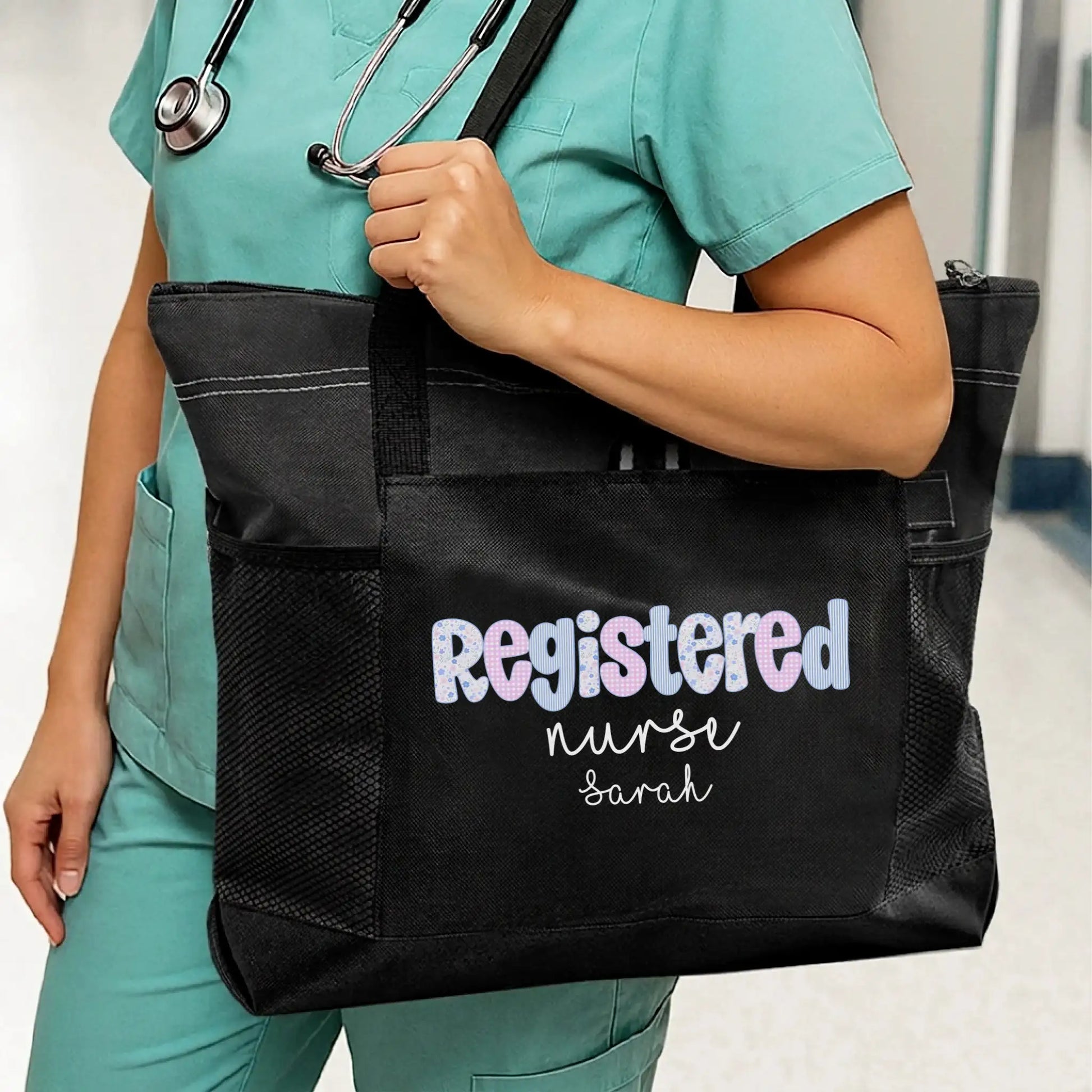Nursehype Personalized Pastel Pattern Registered Nurse Tote Bag