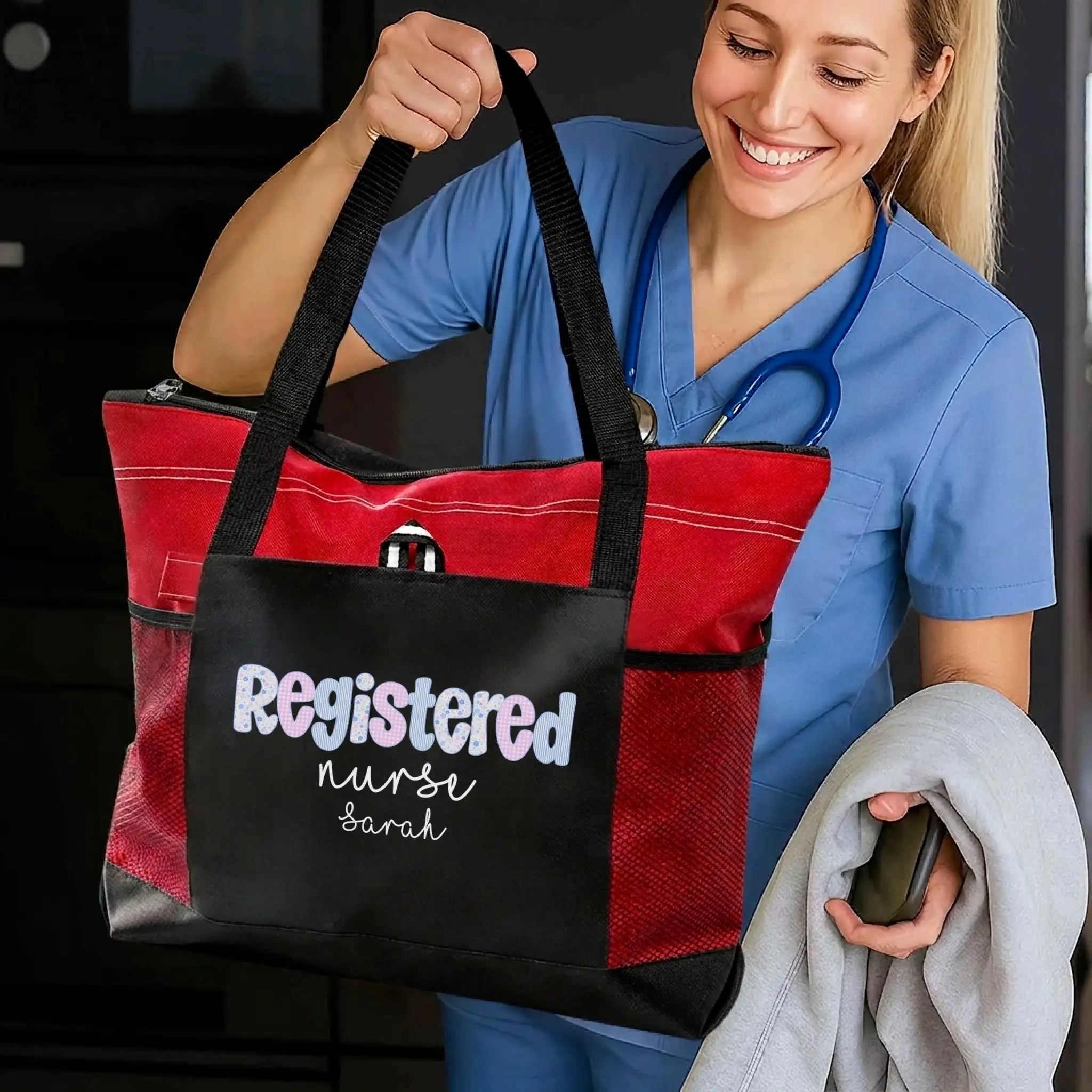 Nursehype Personalized Pastel Pattern Registered Nurse Tote Bag