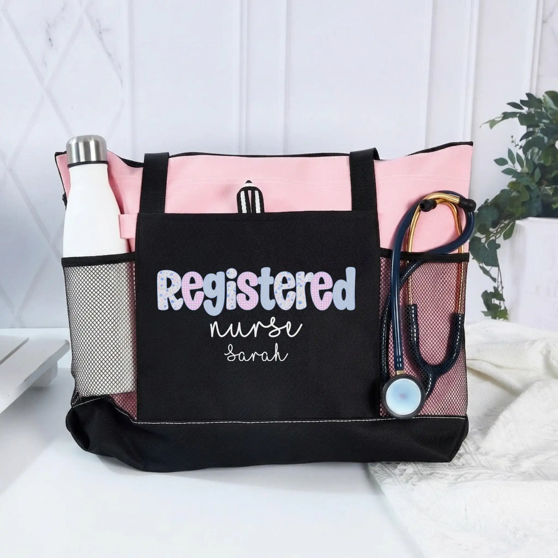Nursehype Personalized Pastel Pattern Registered Nurse Tote Bag
