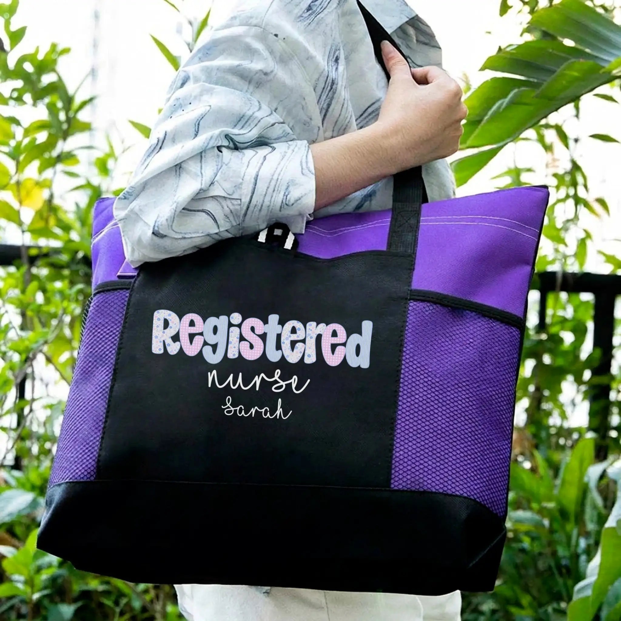 Nursehype Personalized Pastel Pattern Registered Nurse Tote Bag