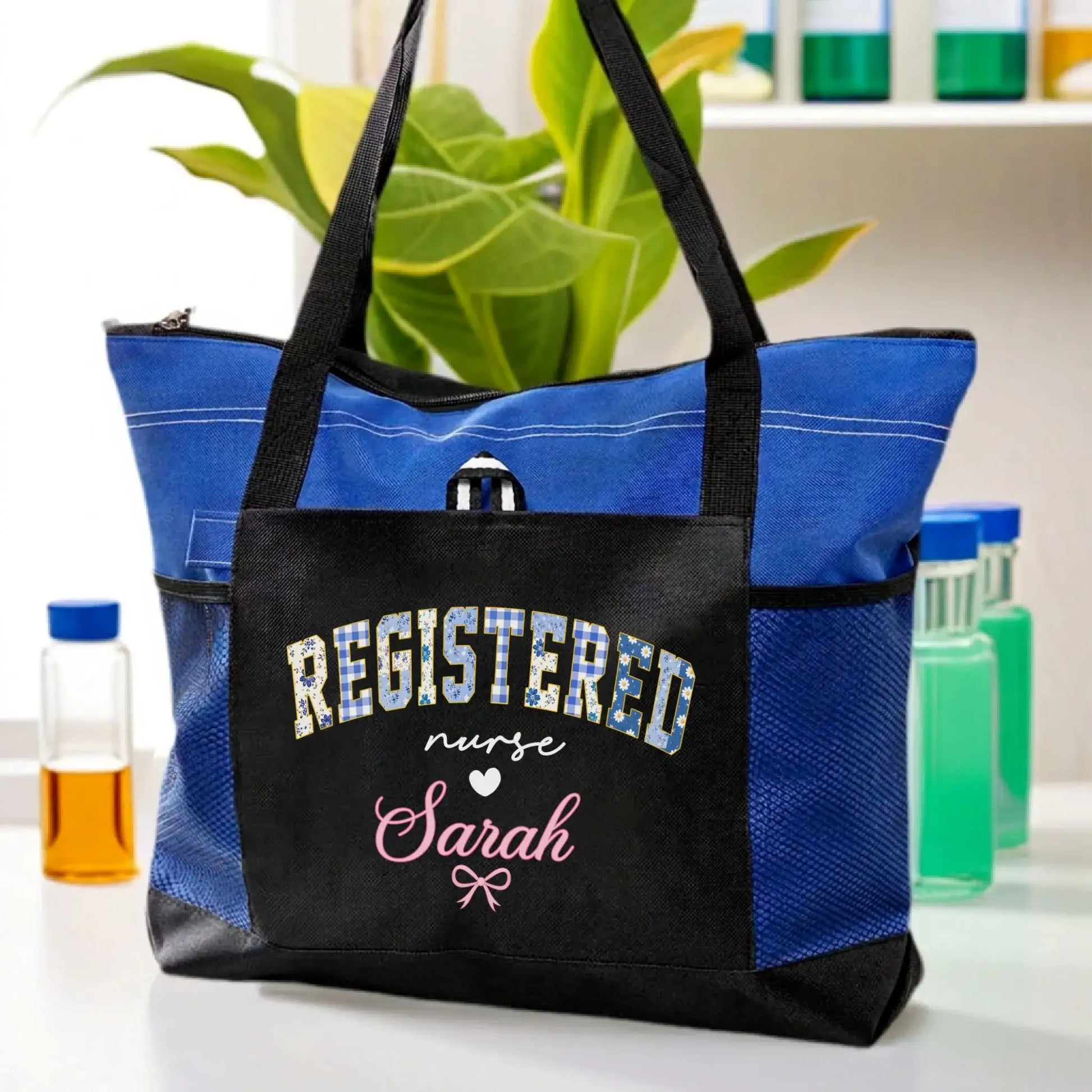 Nursehype Personalized Pink and Black Floral Nurse Canvas Bag