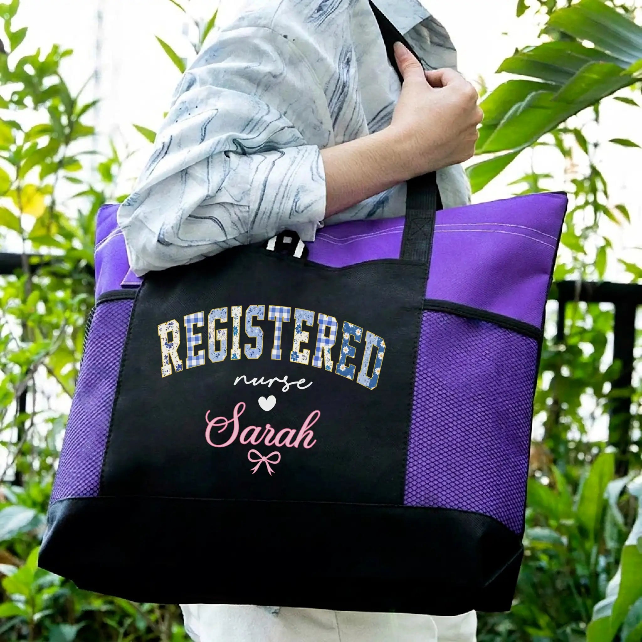 Nursehype Personalized Pink and Black Floral Nurse Canvas Bag