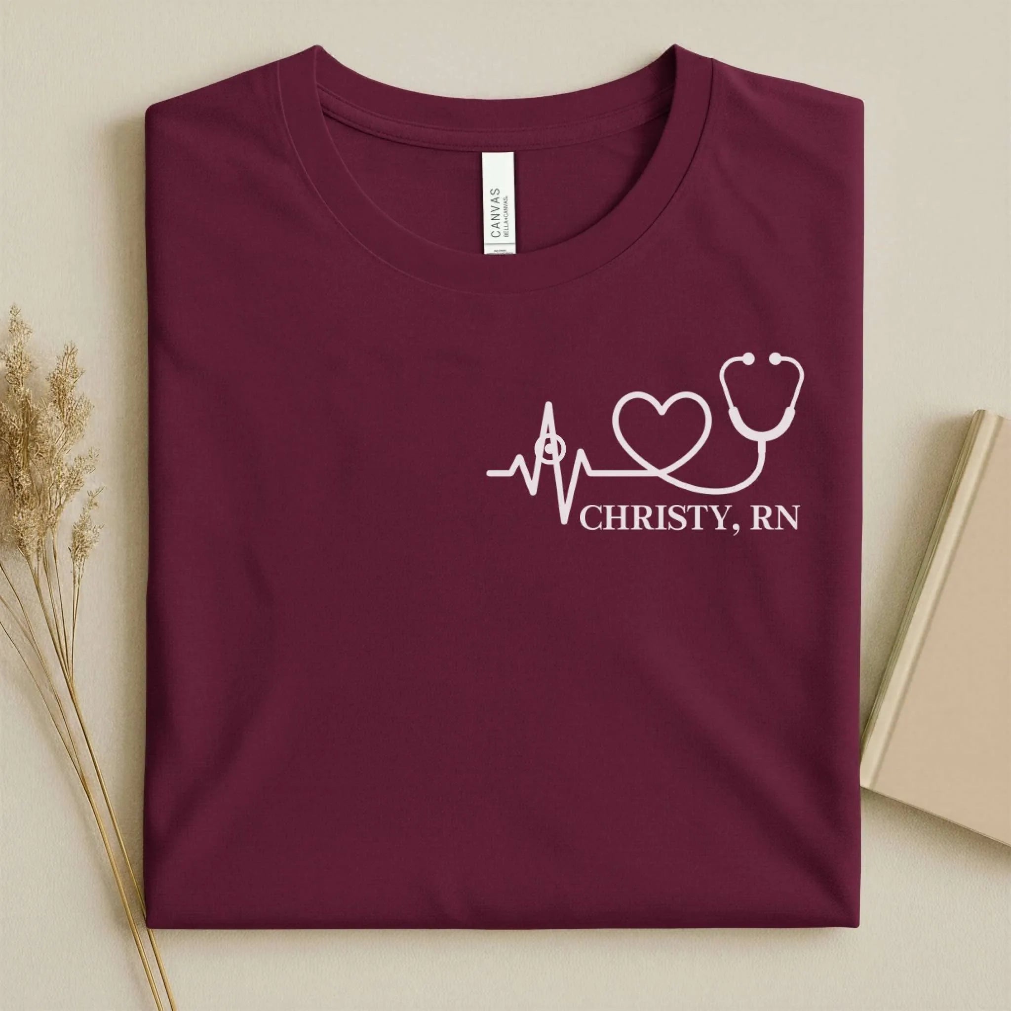 Personalized RN Heartbeat Stethoscope Nurse T-Shirt
