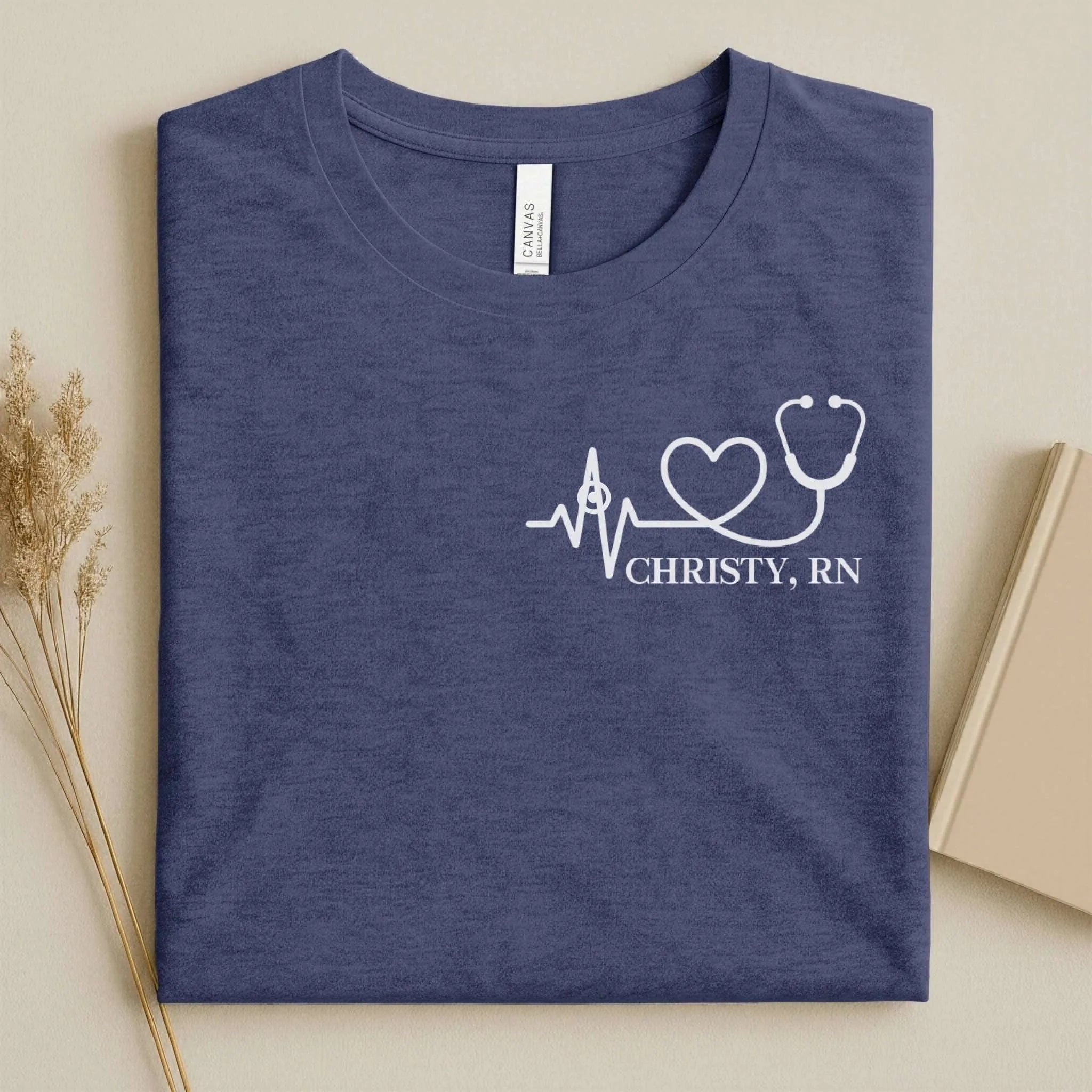 Personalized RN Heartbeat Stethoscope Nurse T-Shirt