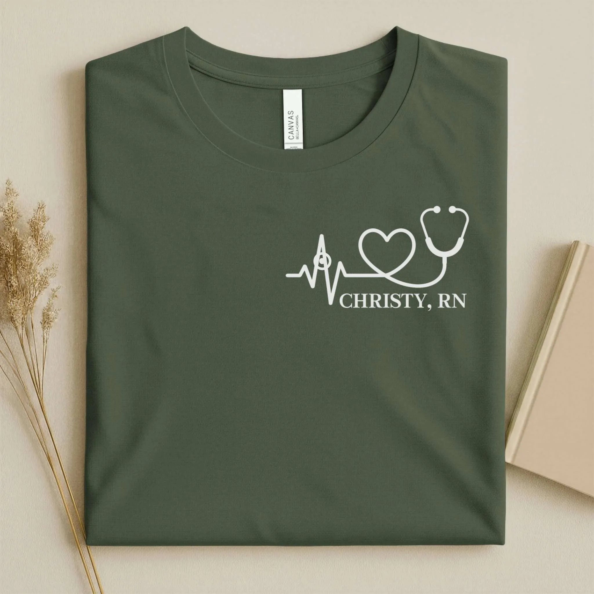 Personalized RN Heartbeat Stethoscope Nurse T-Shirt