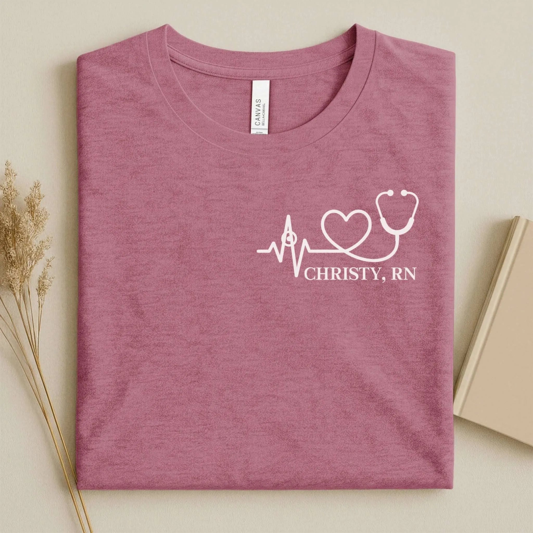 Personalized RN Heartbeat Stethoscope Nurse T-Shirt