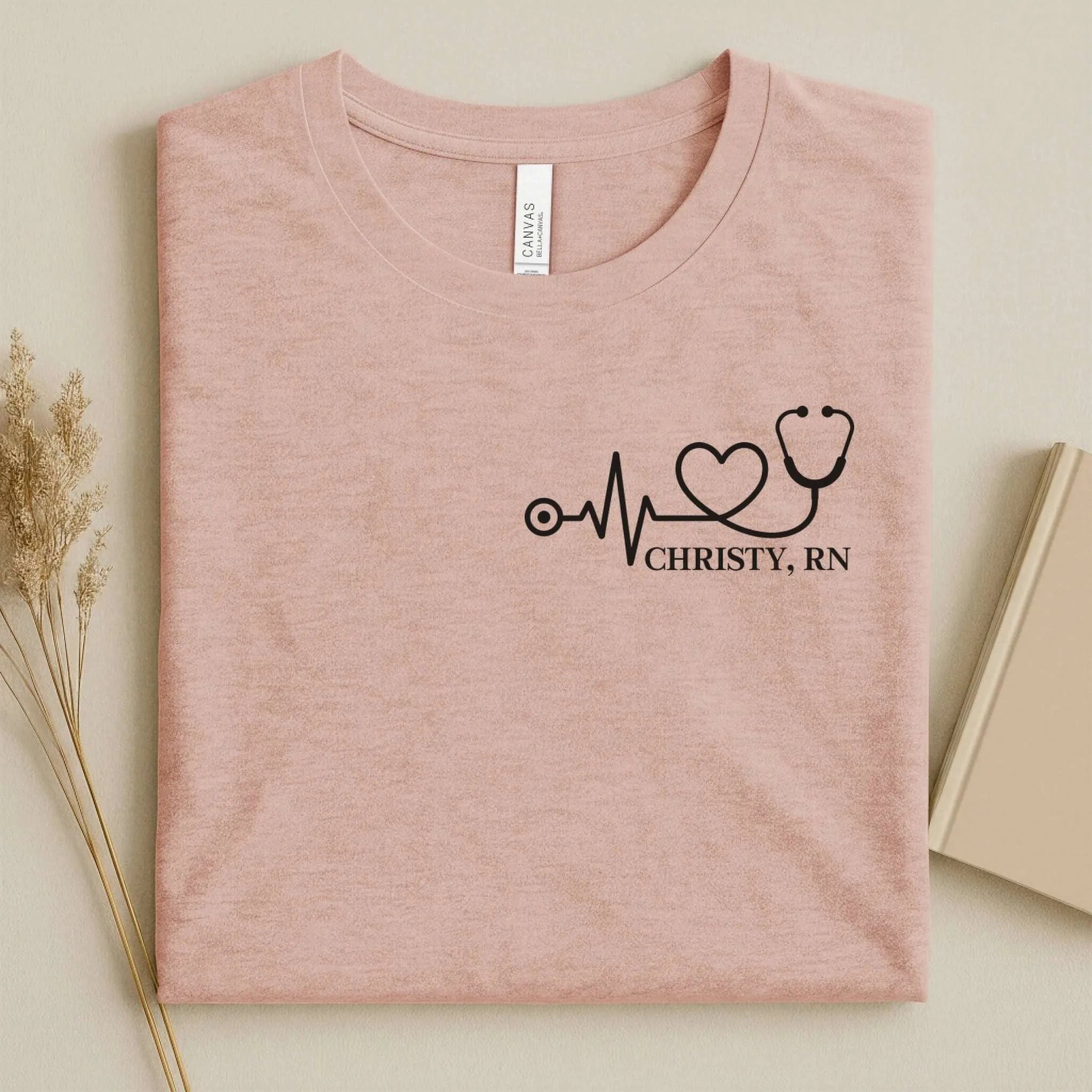 Personalized RN Heartbeat Stethoscope Nurse T-Shirt