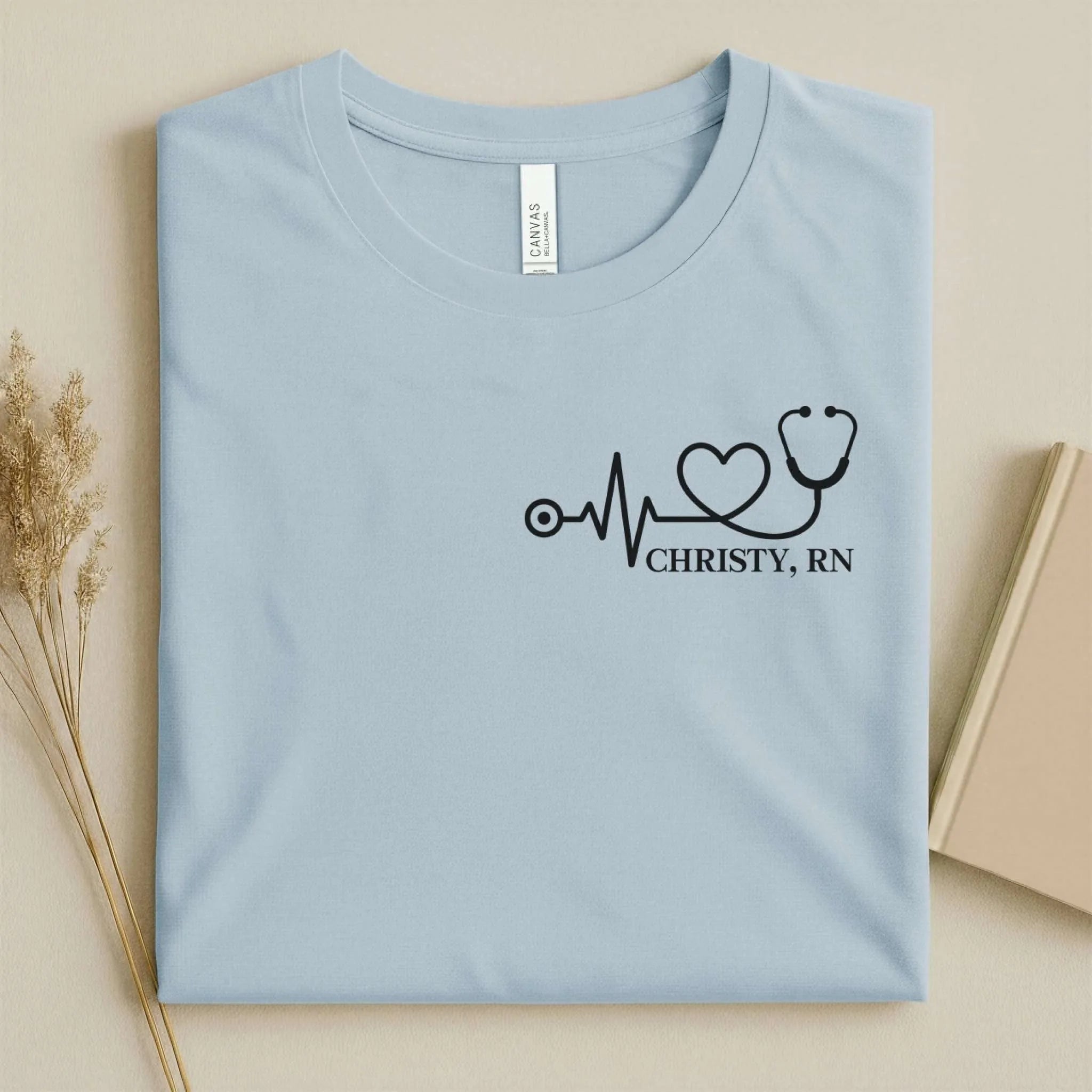 Personalized RN Heartbeat Stethoscope Nurse T-Shirt