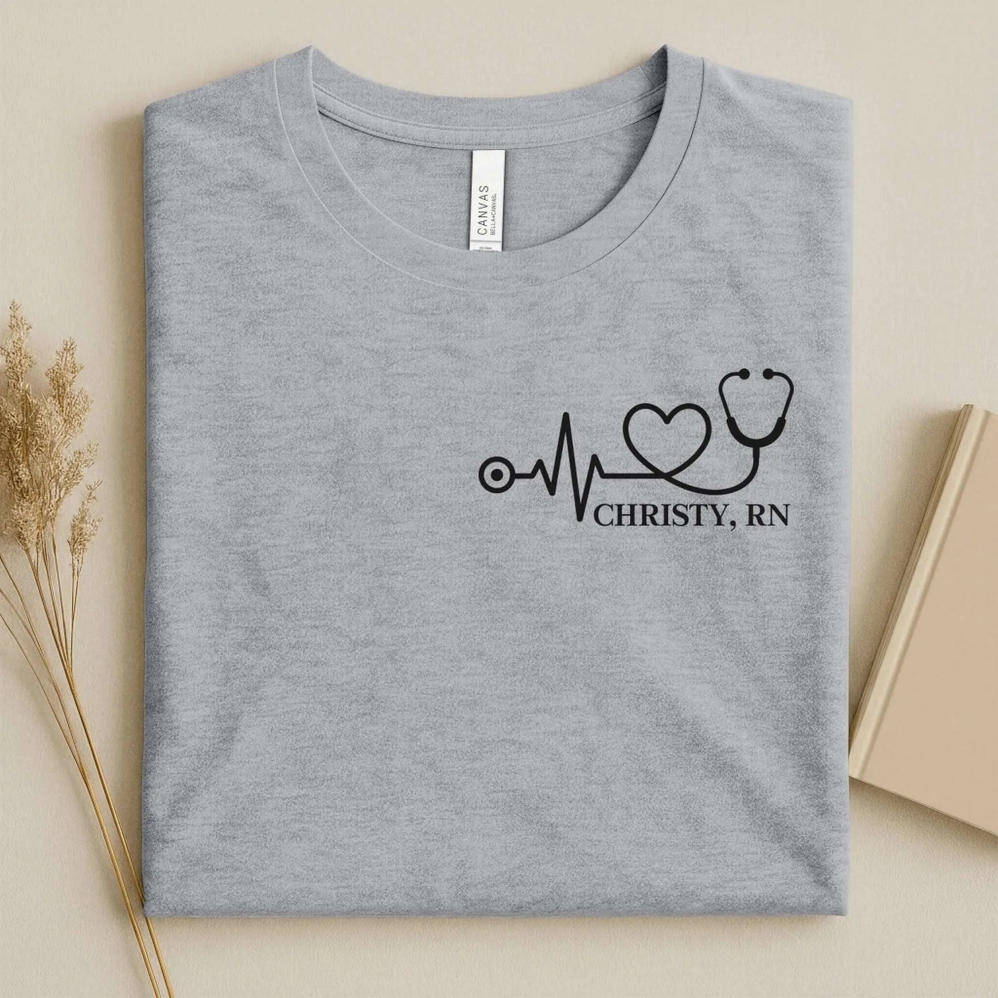 Personalized RN Heartbeat Stethoscope Nurse T-Shirt