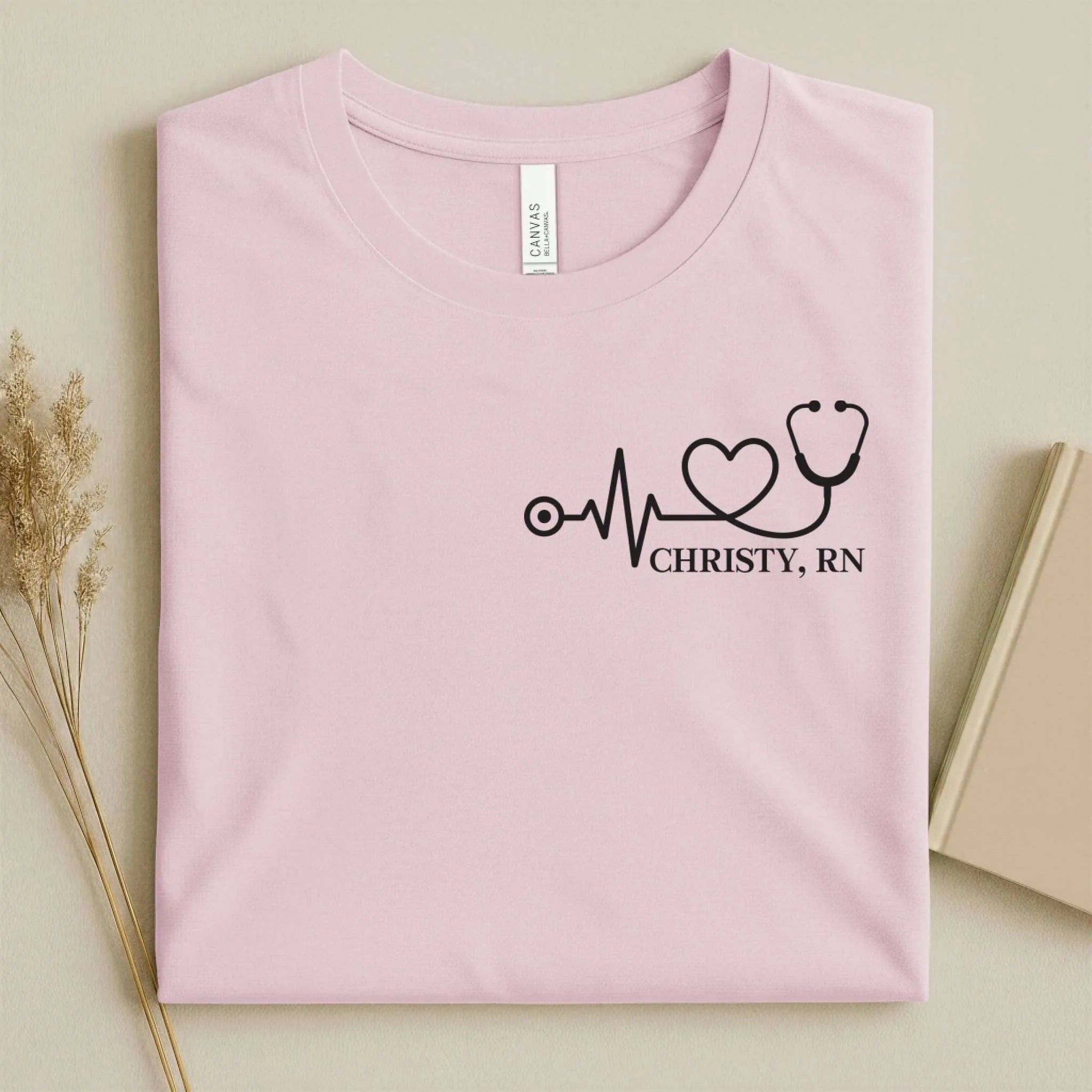 Personalized RN Heartbeat Stethoscope Nurse T-Shirt