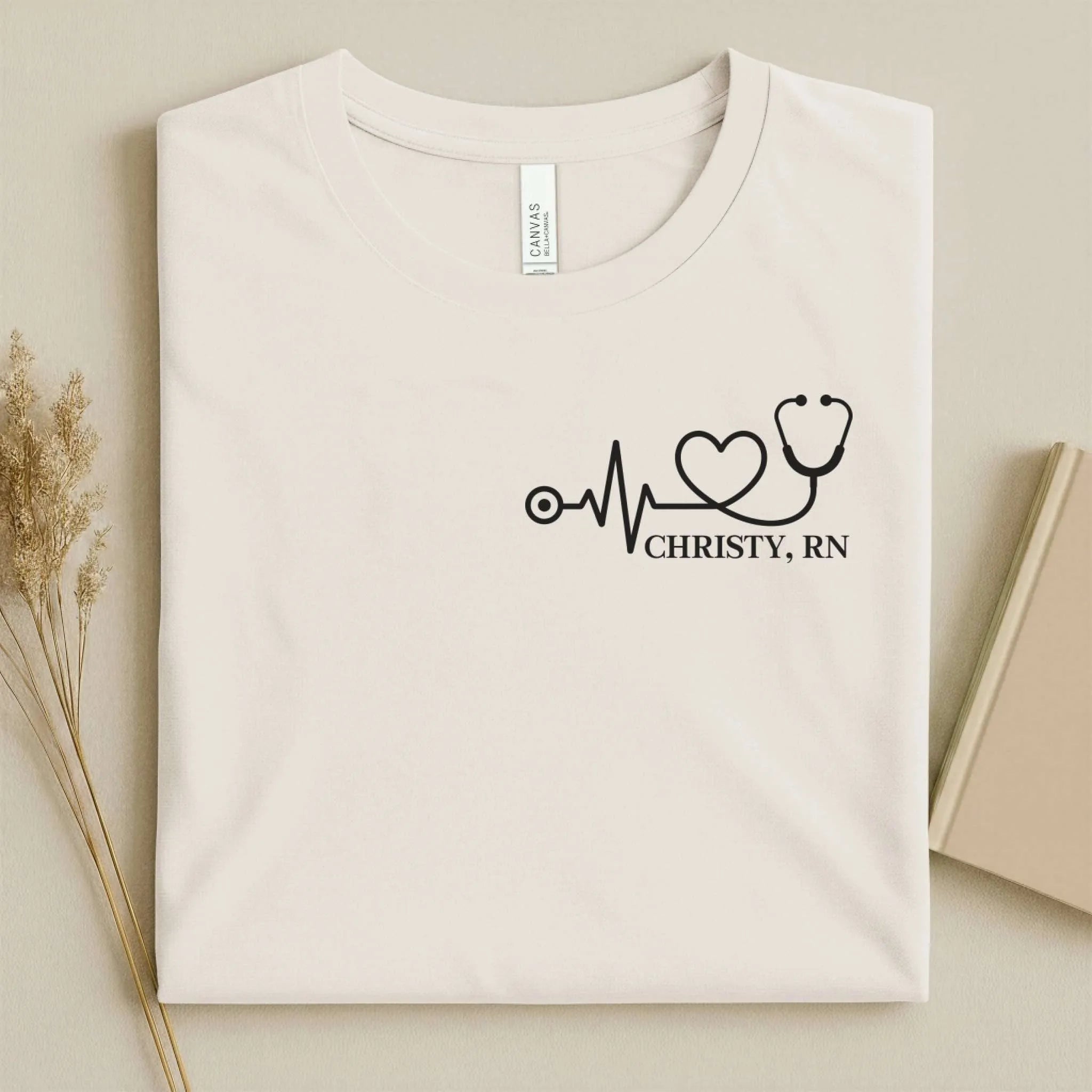 Personalized RN Heartbeat Stethoscope Nurse T-Shirt