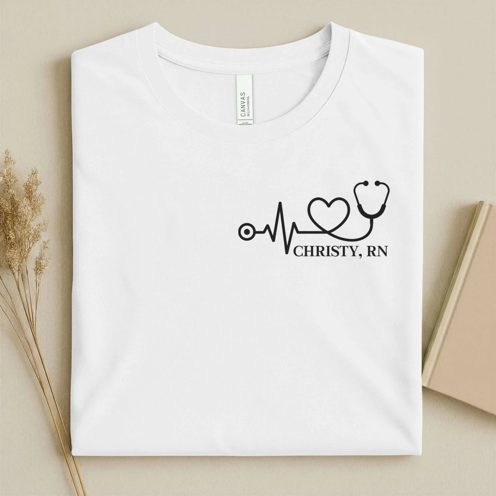 Personalized RN Heartbeat Stethoscope Nurse T-Shirt