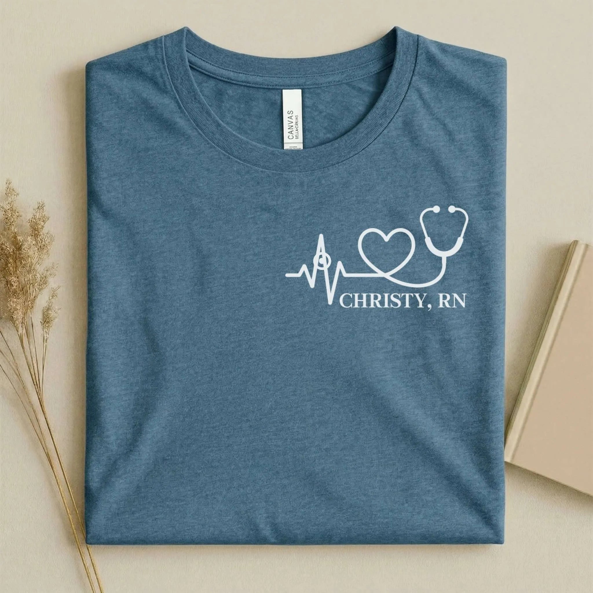Personalized RN Heartbeat Stethoscope Nurse T-Shirt