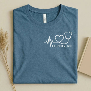 Personalized RN Heartbeat Stethoscope Nurse T-Shirt