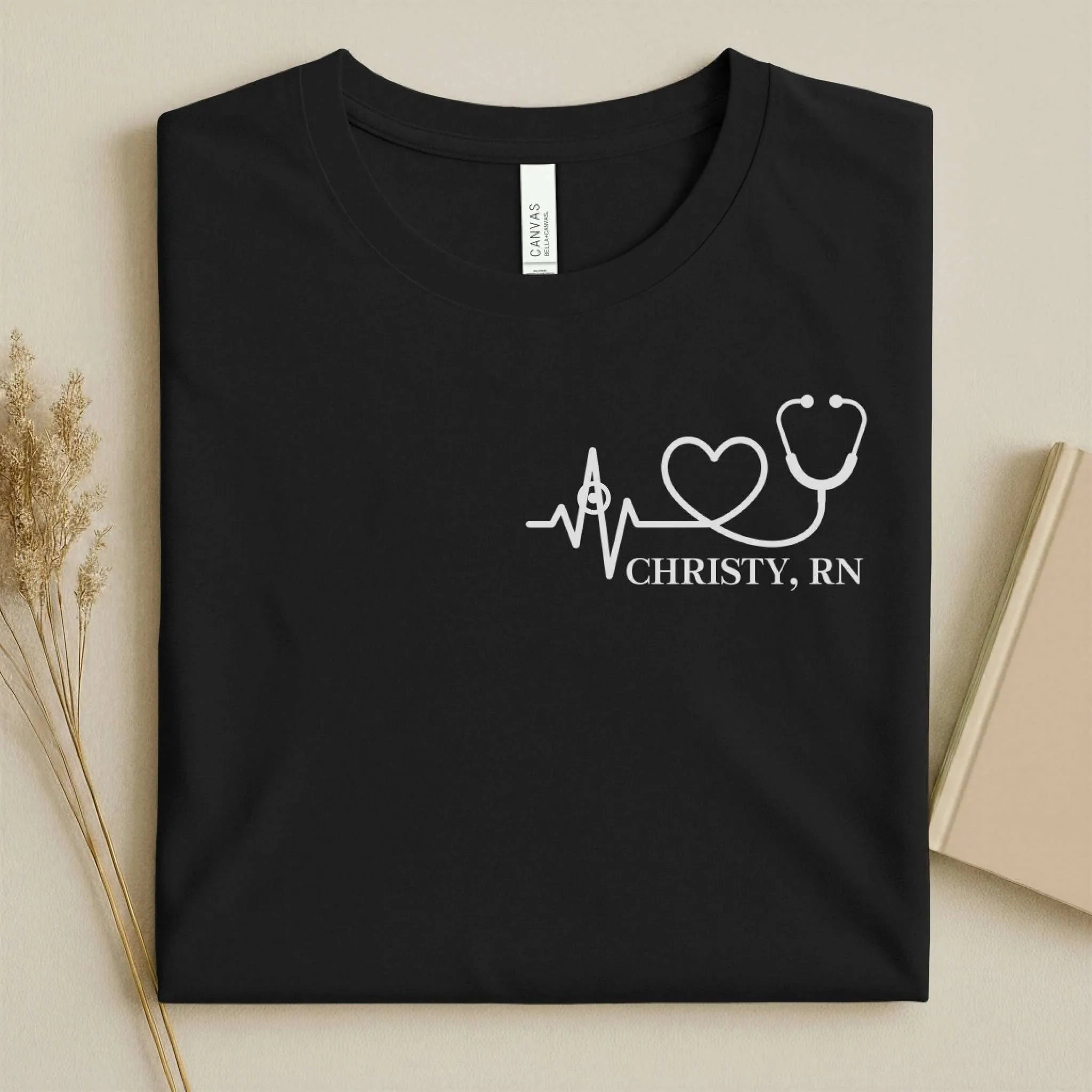 Personalized RN Heartbeat Stethoscope Nurse T-Shirt