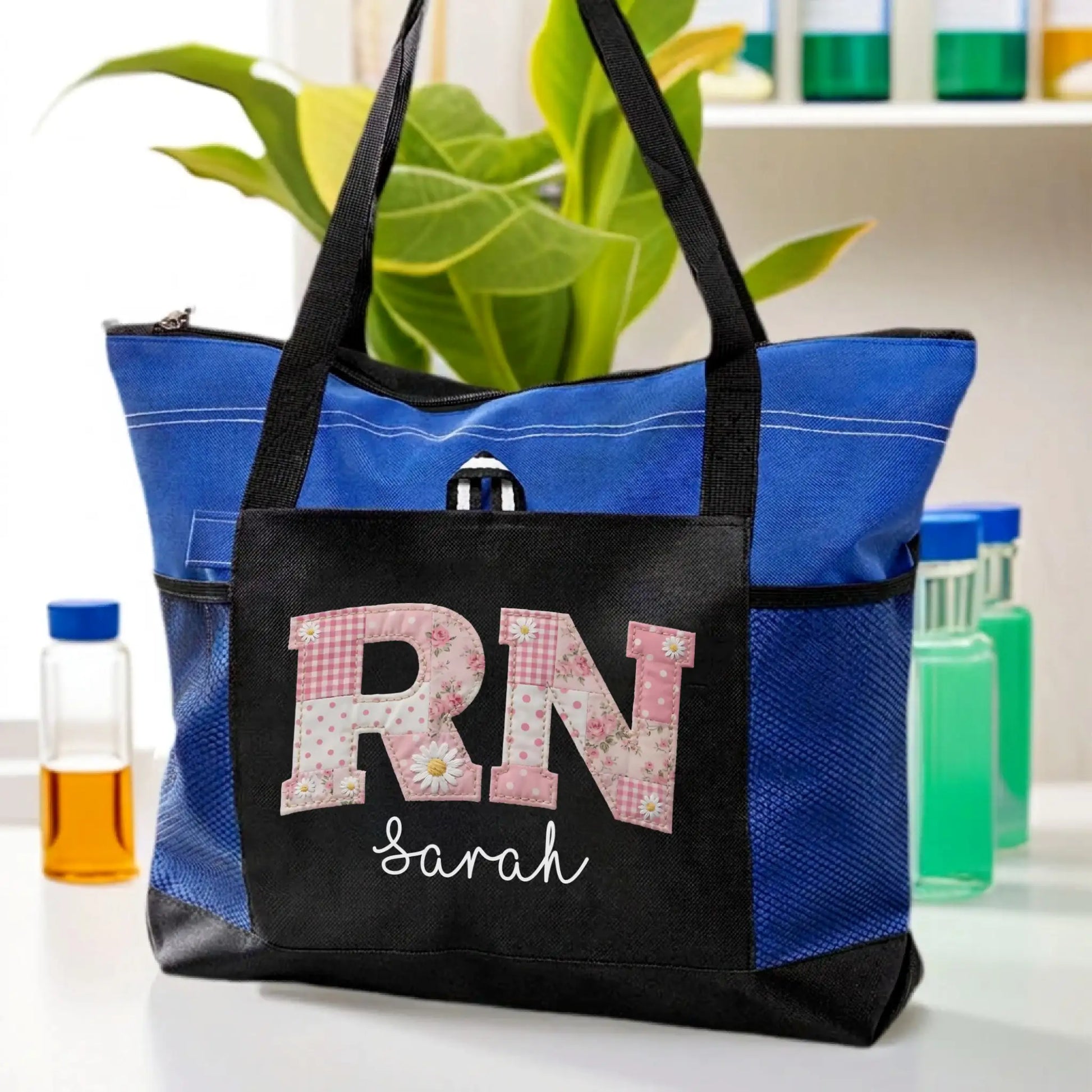 Nursehype Pink Patchwork RN Tote Bag with Custom Name