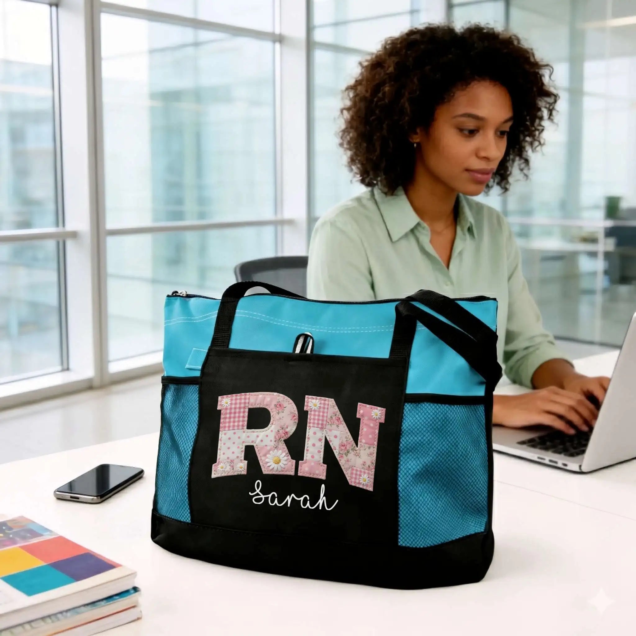 Nursehype Pink Patchwork RN Tote Bag with Custom Name