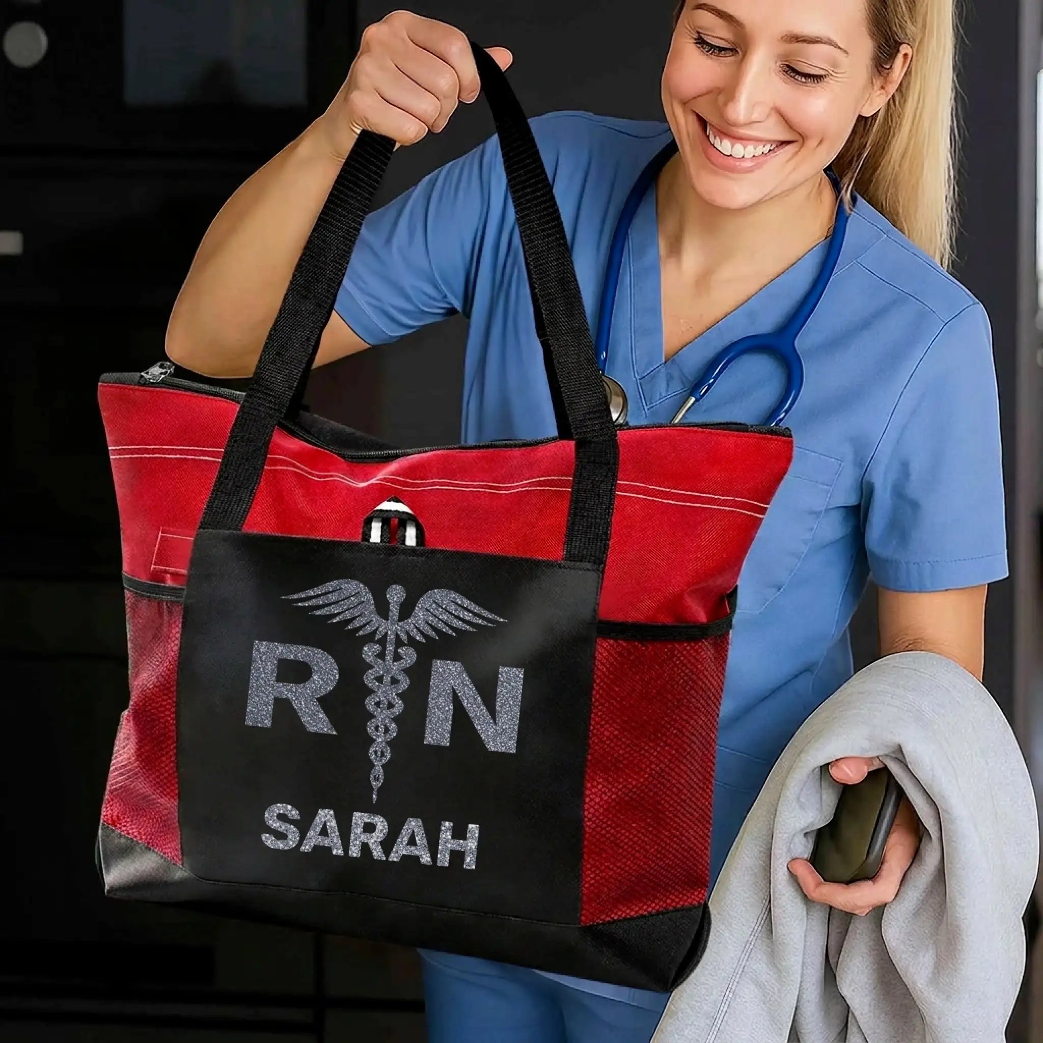 Nursehype RN Caduceus Glitter Tote Bag with Custom Name