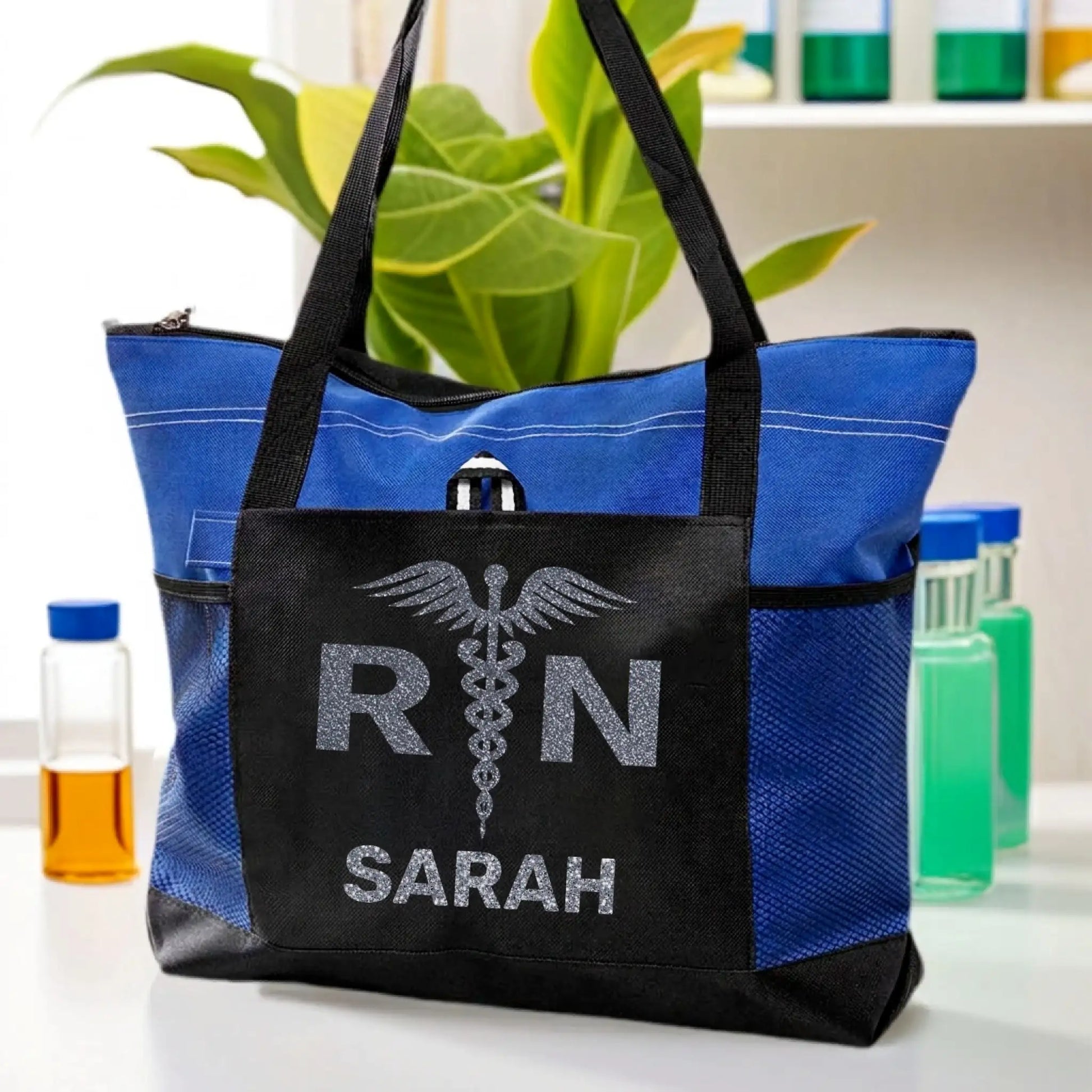 Nursehype RN Caduceus Glitter Tote Bag with Custom Name