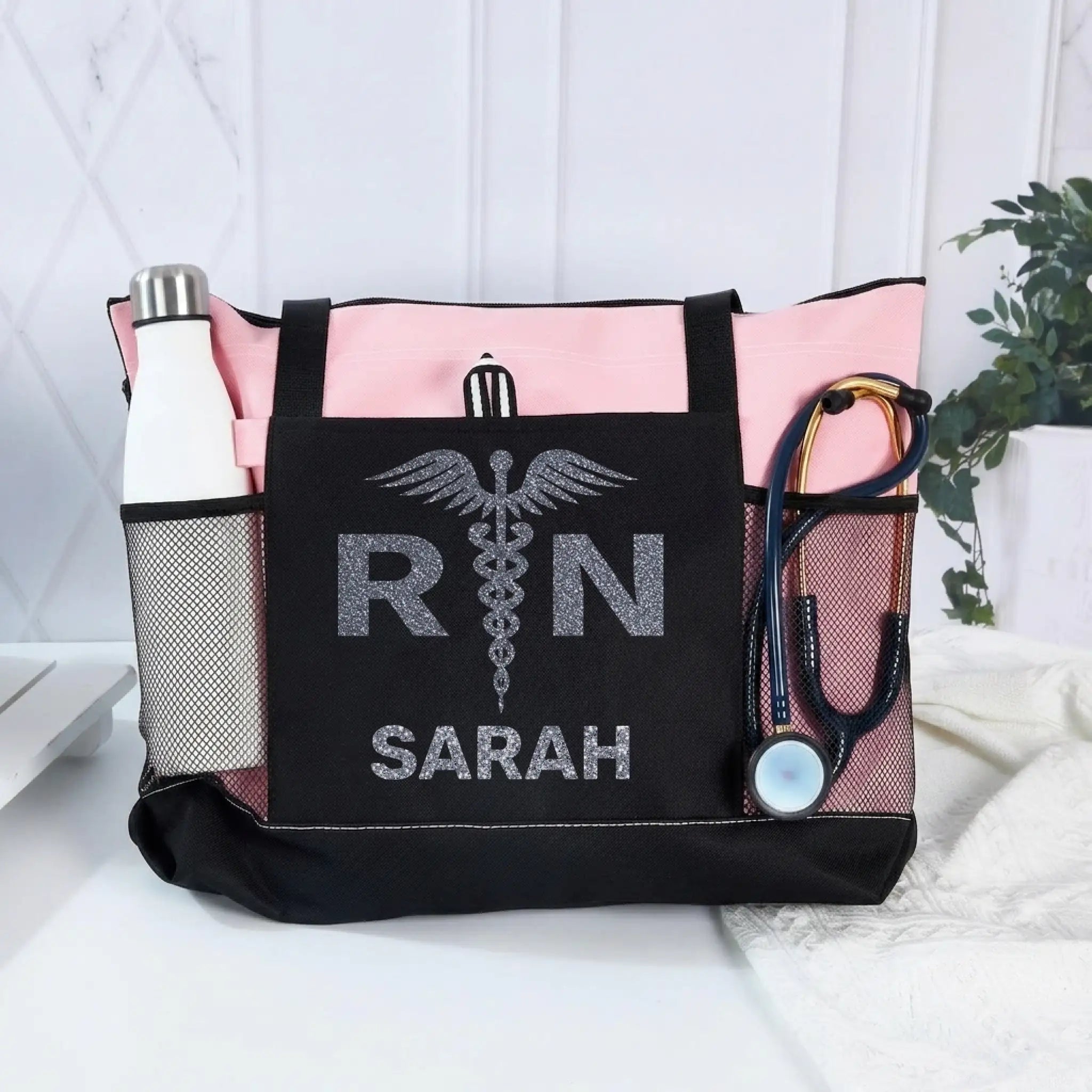 Nursehype RN Caduceus Glitter Tote Bag with Custom Name