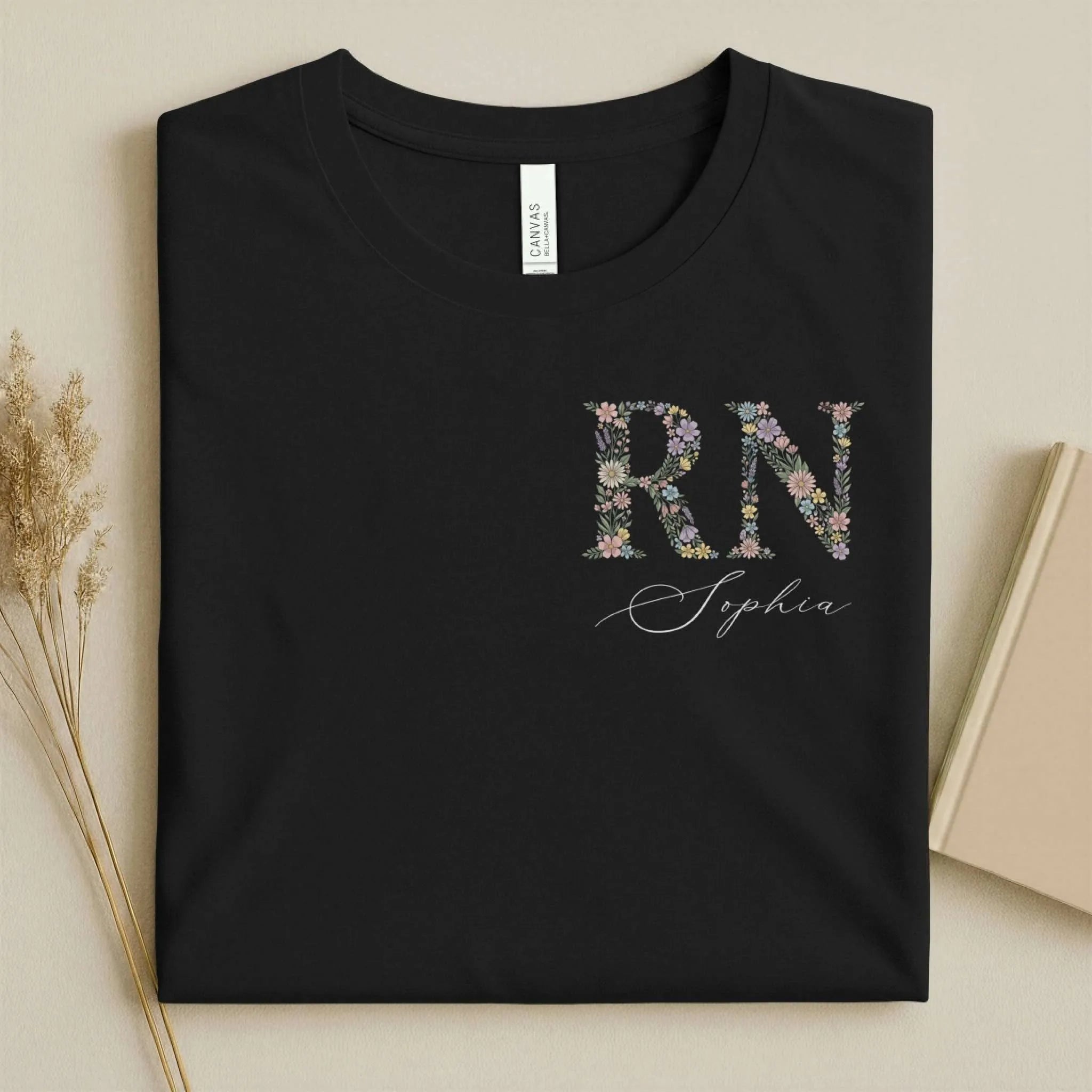 Personalized RN Floral Wildflower Nurse T-Shirt