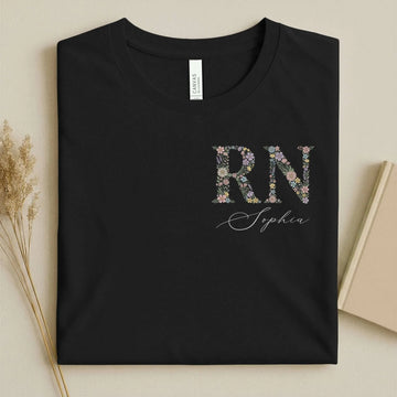 Personalized RN Floral Wildflower Nurse T-Shirt
