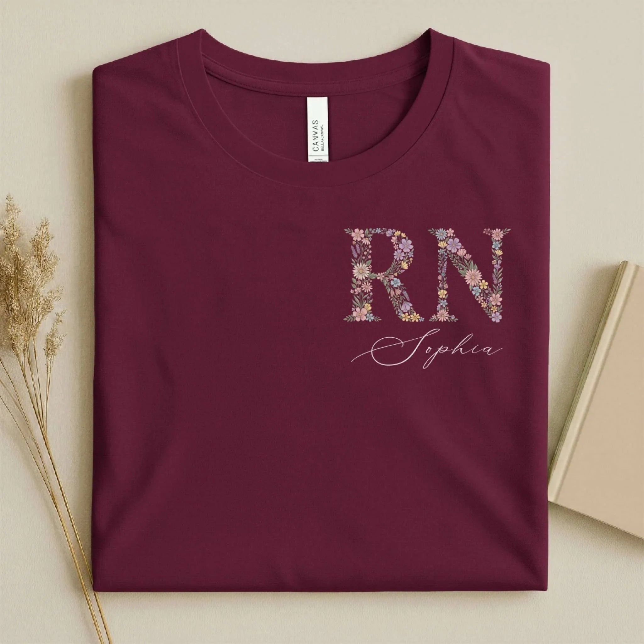 Personalized RN Floral Wildflower Nurse T-Shirt