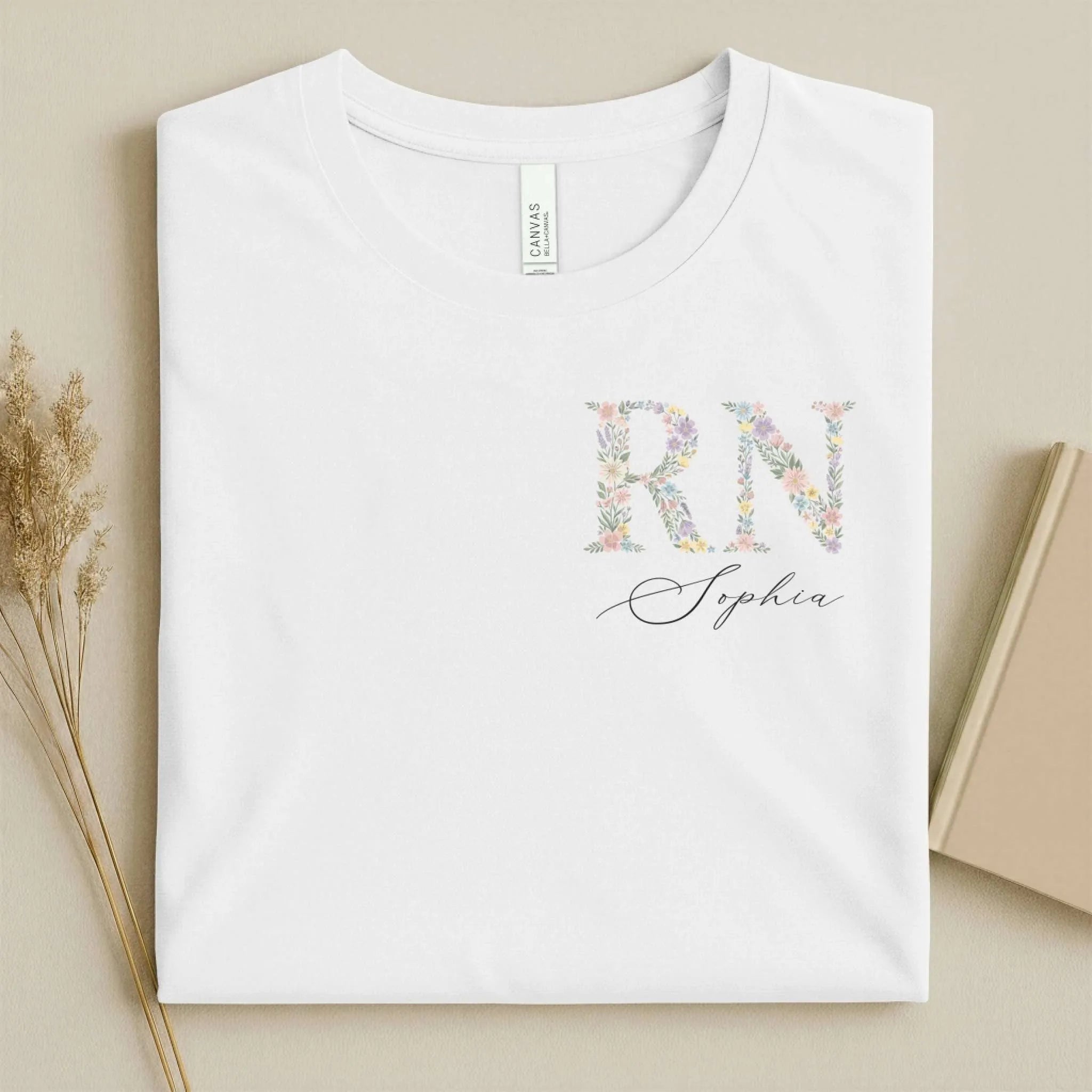 Personalized RN Floral Wildflower Nurse T-Shirt