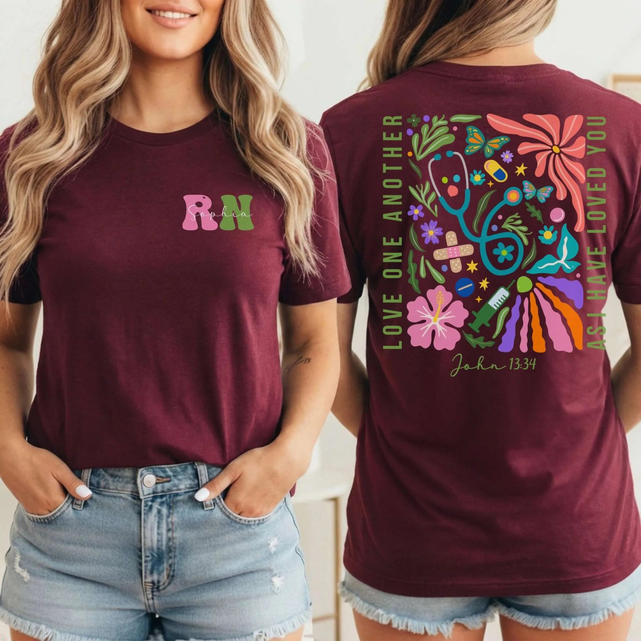 RN Christian Nurse Floral Front Back Nurse Shirt