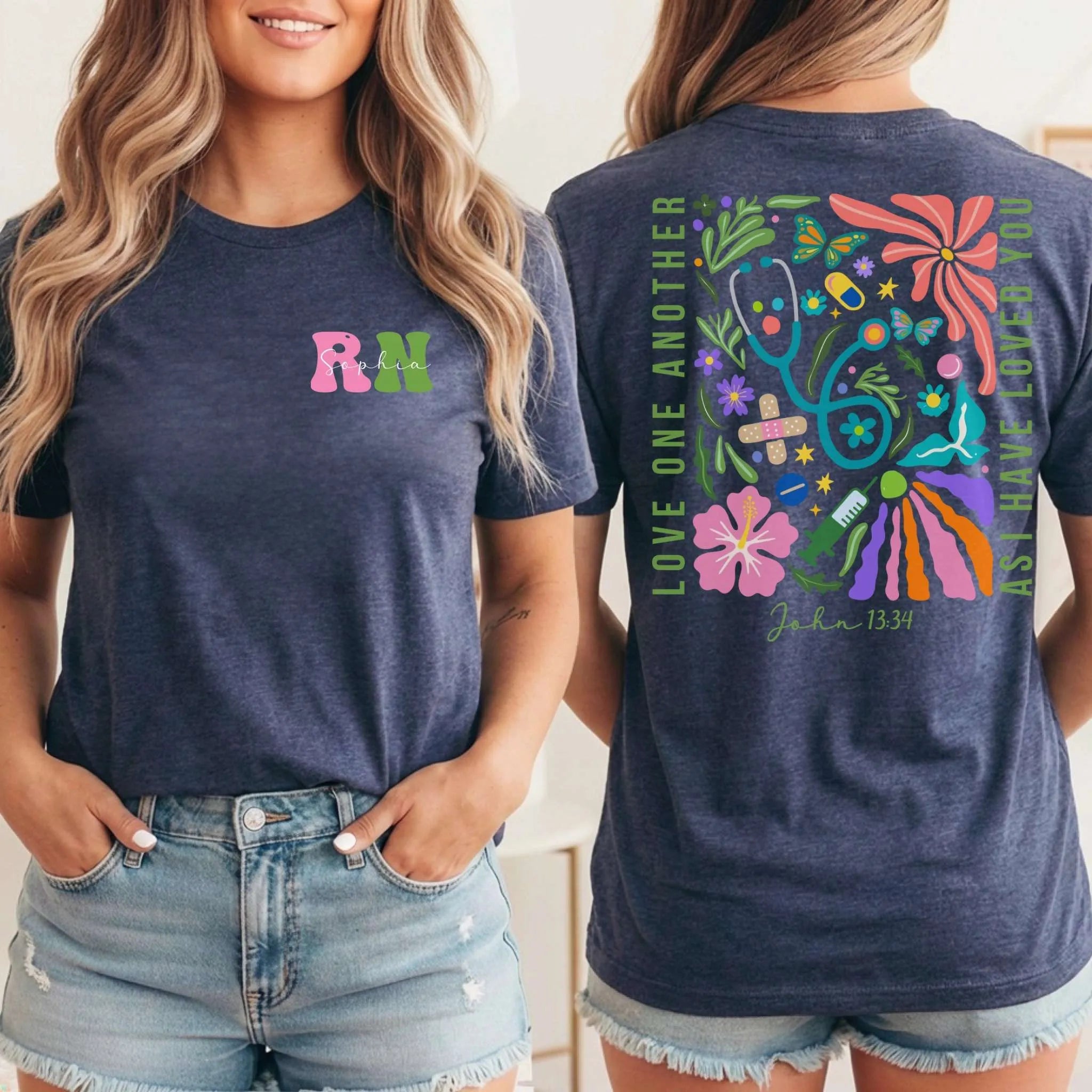 RN Christian Nurse Floral Front Back Nurse Shirt