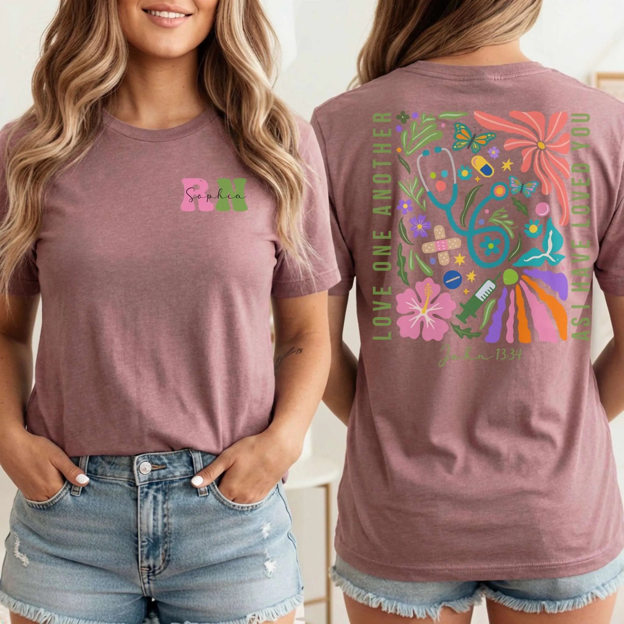 RN Christian Nurse Floral Front Back Nurse Shirt