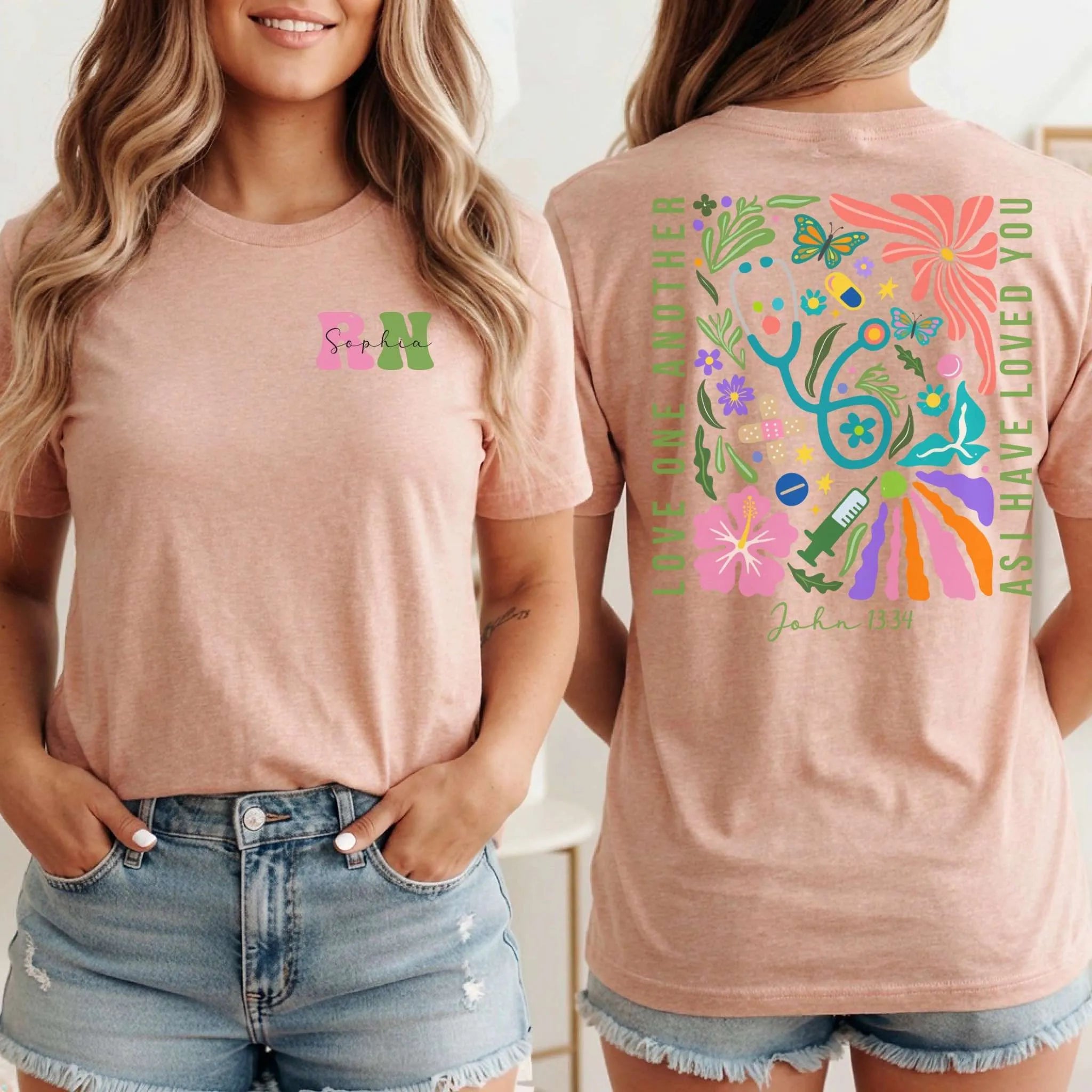 RN Christian Nurse Floral Front Back Nurse Shirt