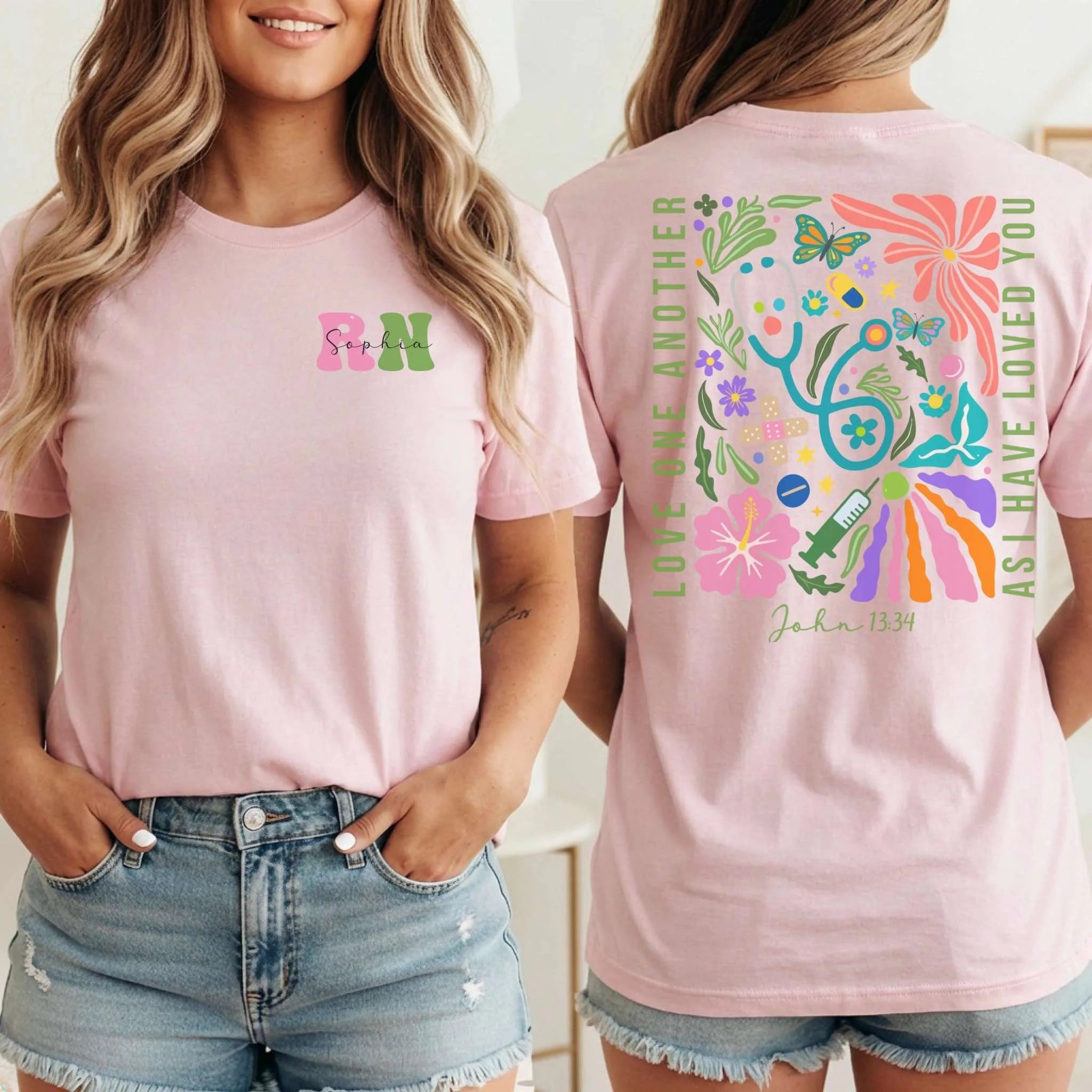 RN Christian Nurse Floral Front Back Nurse Shirt