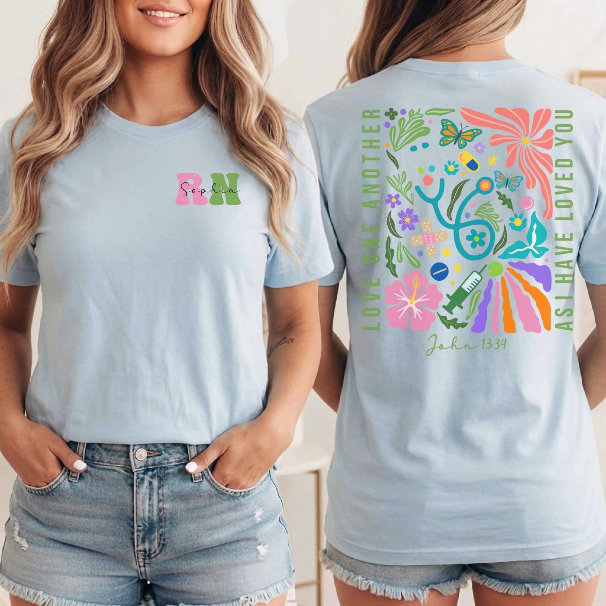 RN Christian Nurse Floral Front Back Nurse Shirt