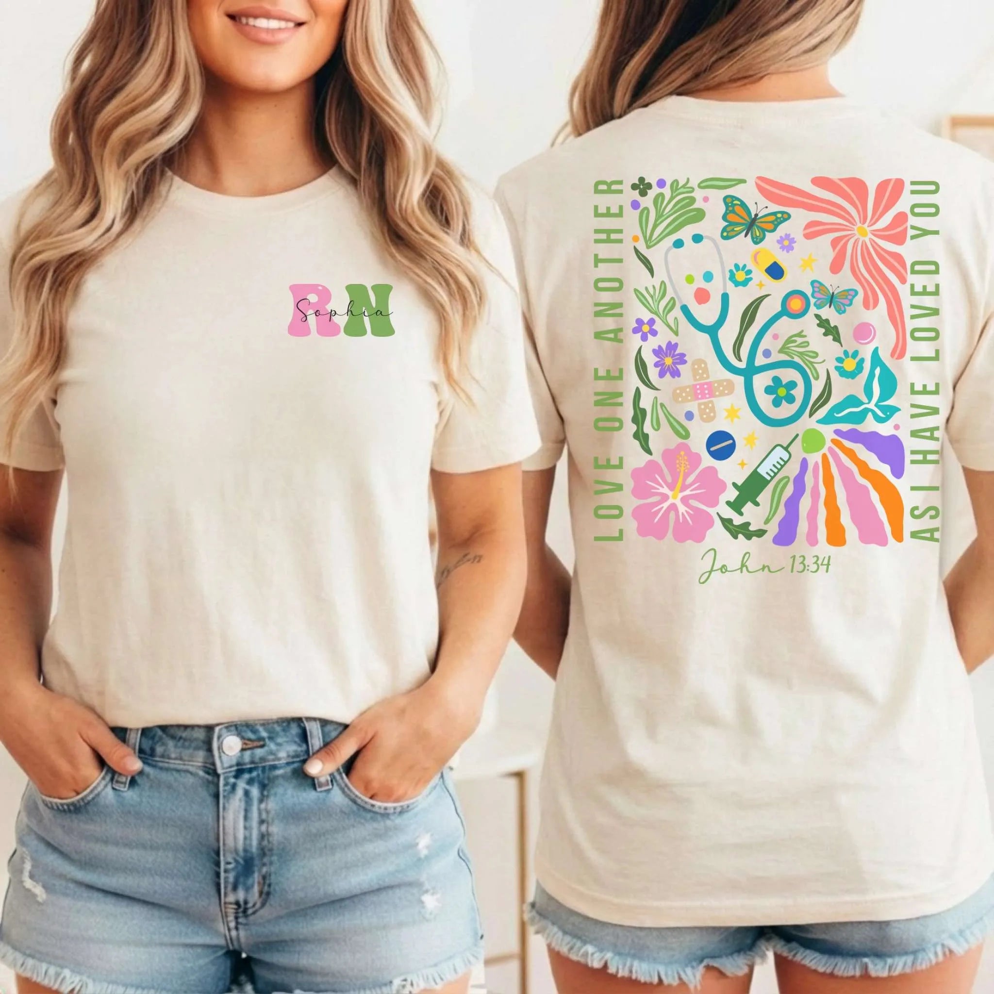 RN Christian Nurse Floral Front Back Nurse Shirt