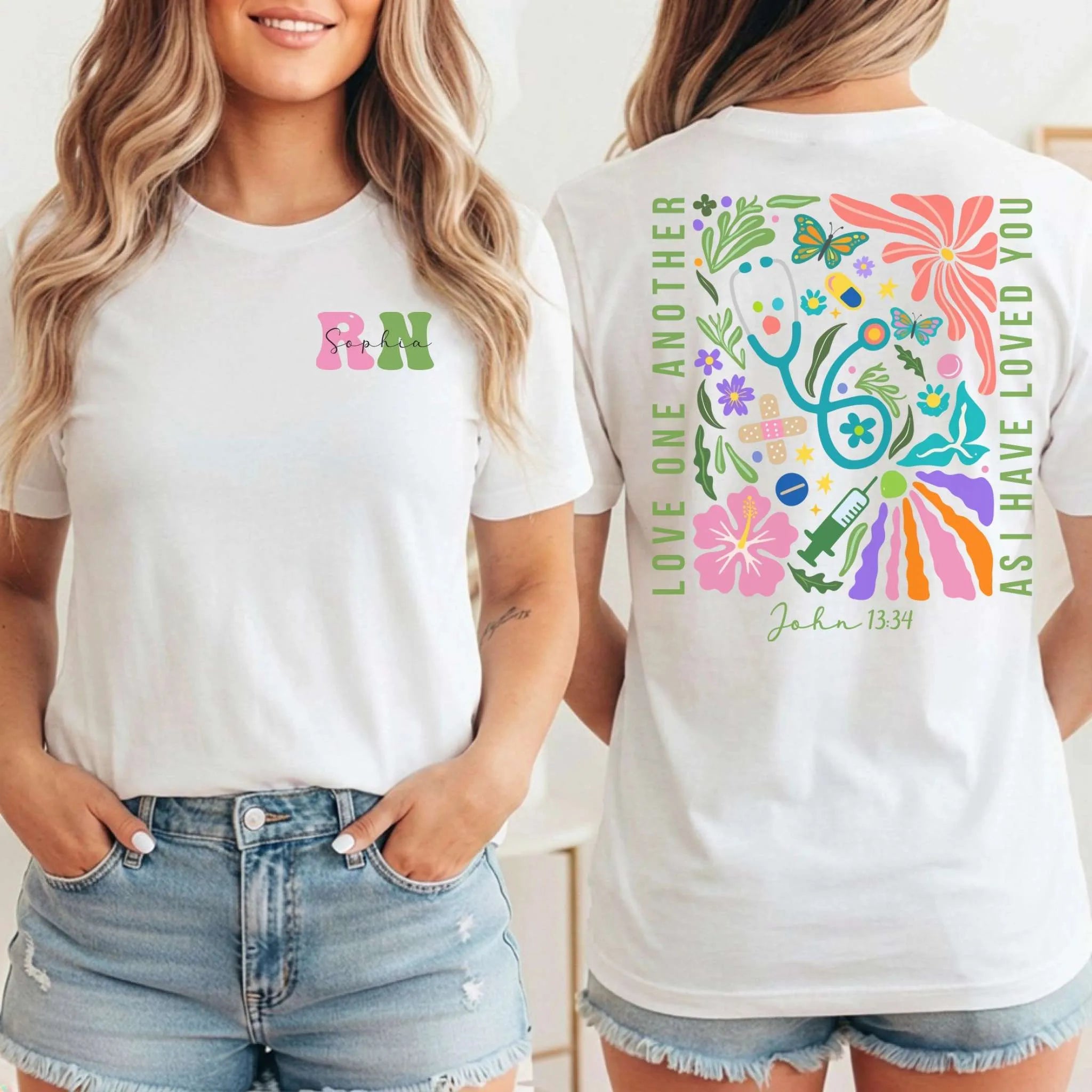RN Christian Nurse Floral Front Back Nurse Shirt