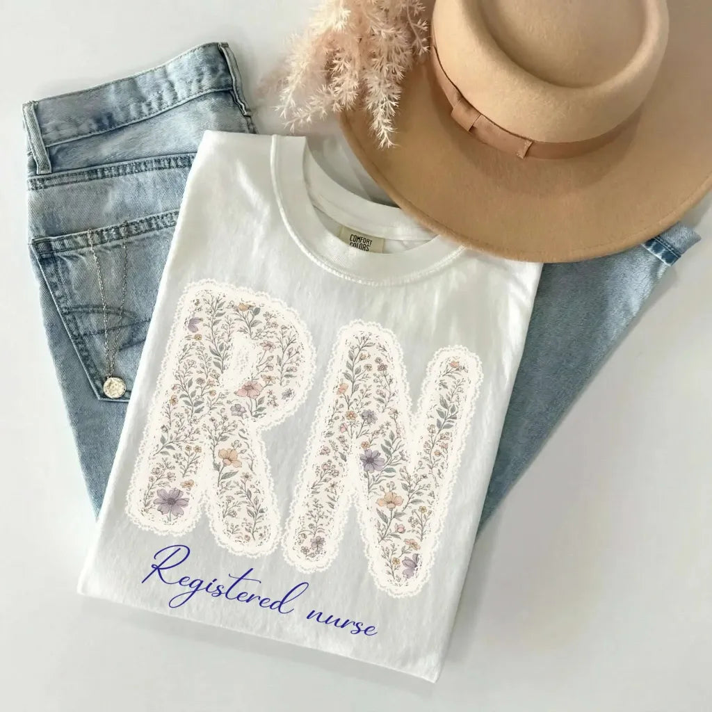RN Registered Nurse Wildflower Lace Comfort Colors Tee
