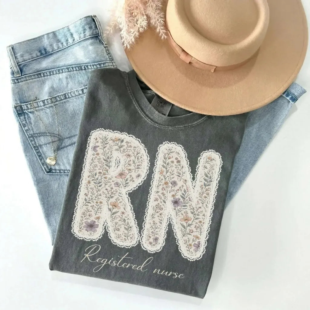RN Registered Nurse Wildflower Lace Comfort Colors Tee