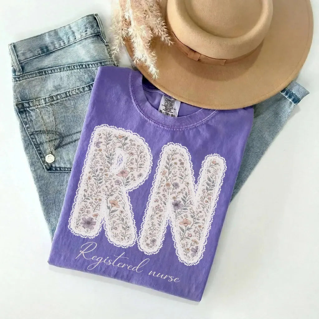 RN Registered Nurse Wildflower Lace Comfort Colors Tee