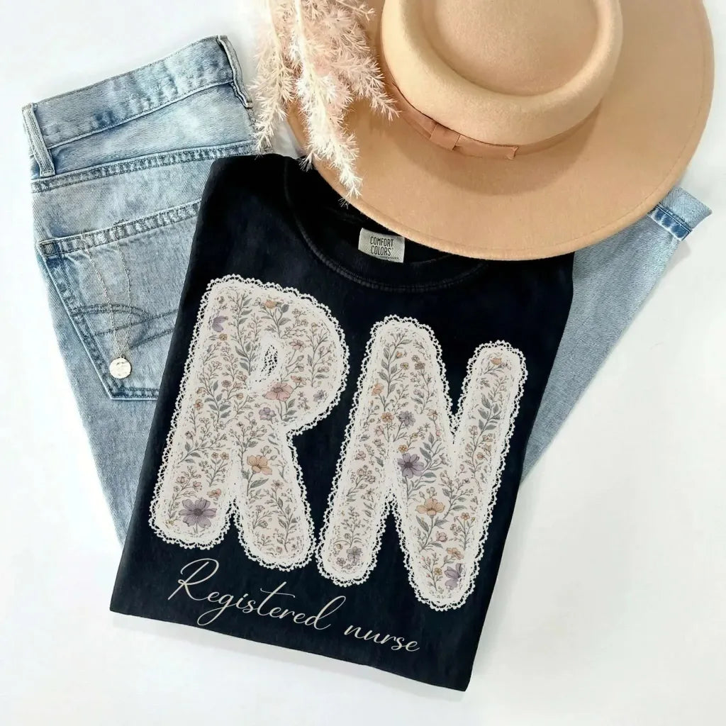 RN Registered Nurse Wildflower Lace Comfort Colors Tee