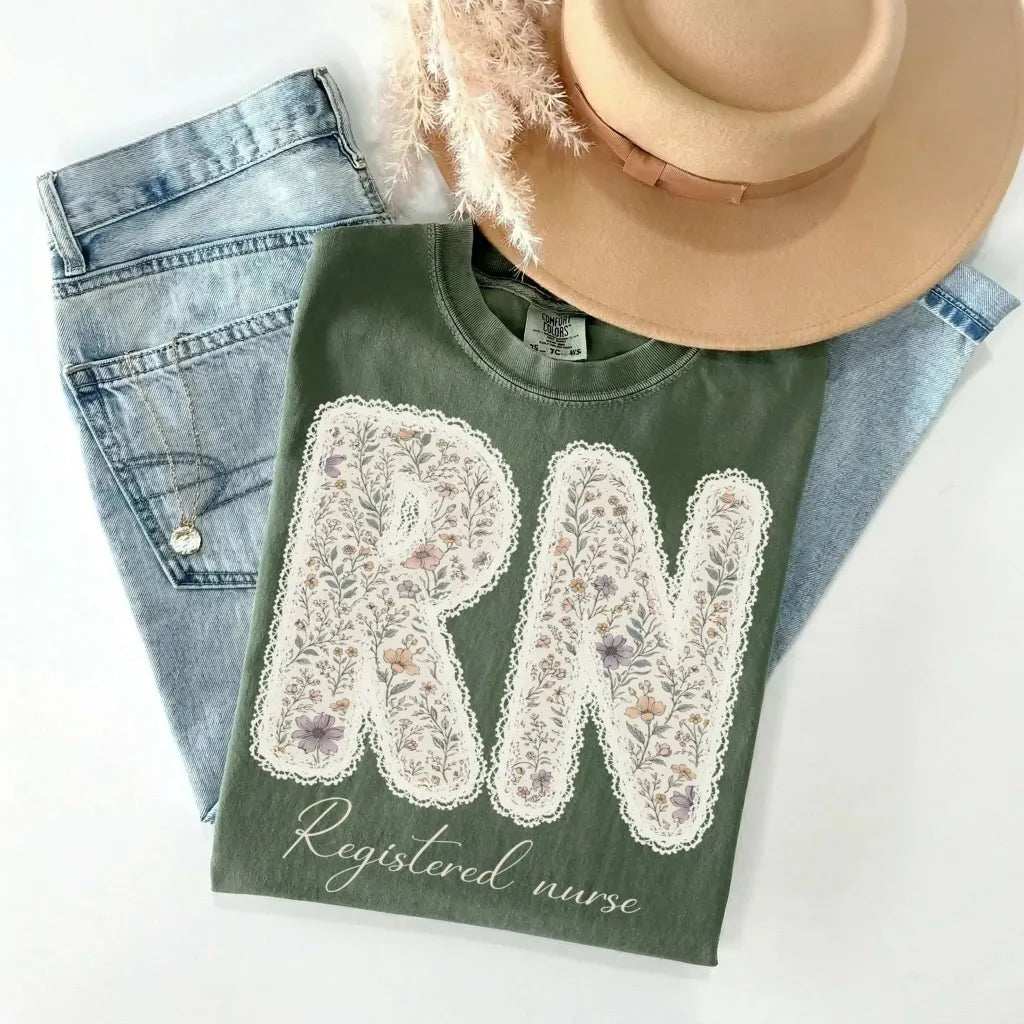 RN Registered Nurse Wildflower Lace Comfort Colors Tee