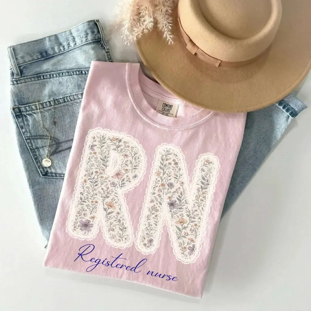 RN Registered Nurse Wildflower Lace Comfort Colors Tee