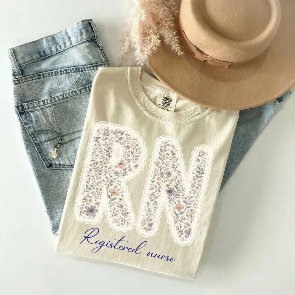 RN Registered Nurse Wildflower Lace Comfort Colors Tee
