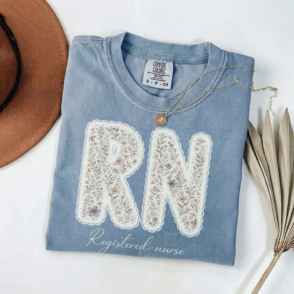 RN Registered Nurse Wildflower Lace Comfort Colors Tee