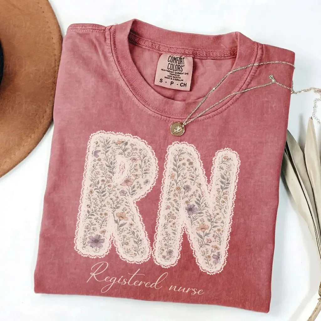 RN Registered Nurse Wildflower Lace Comfort Colors Tee