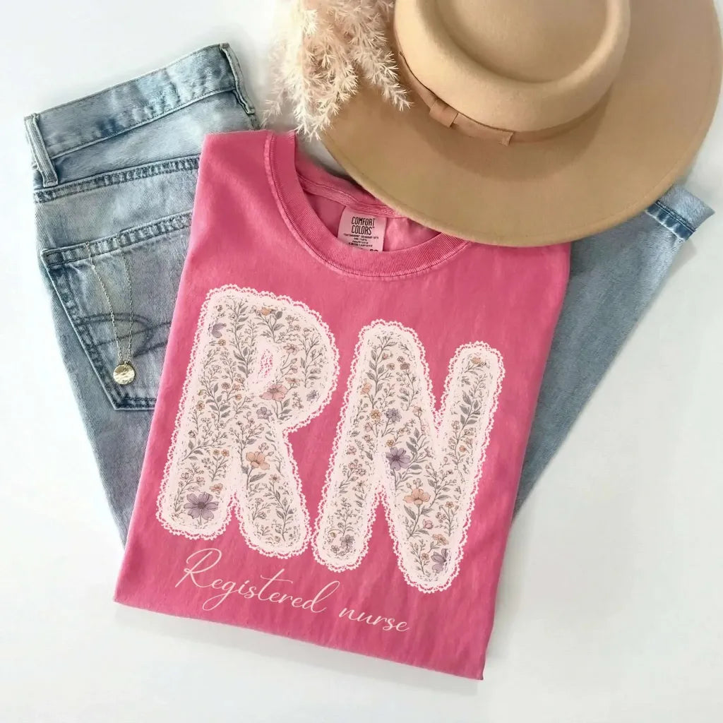RN Registered Nurse Wildflower Lace Comfort Colors Tee