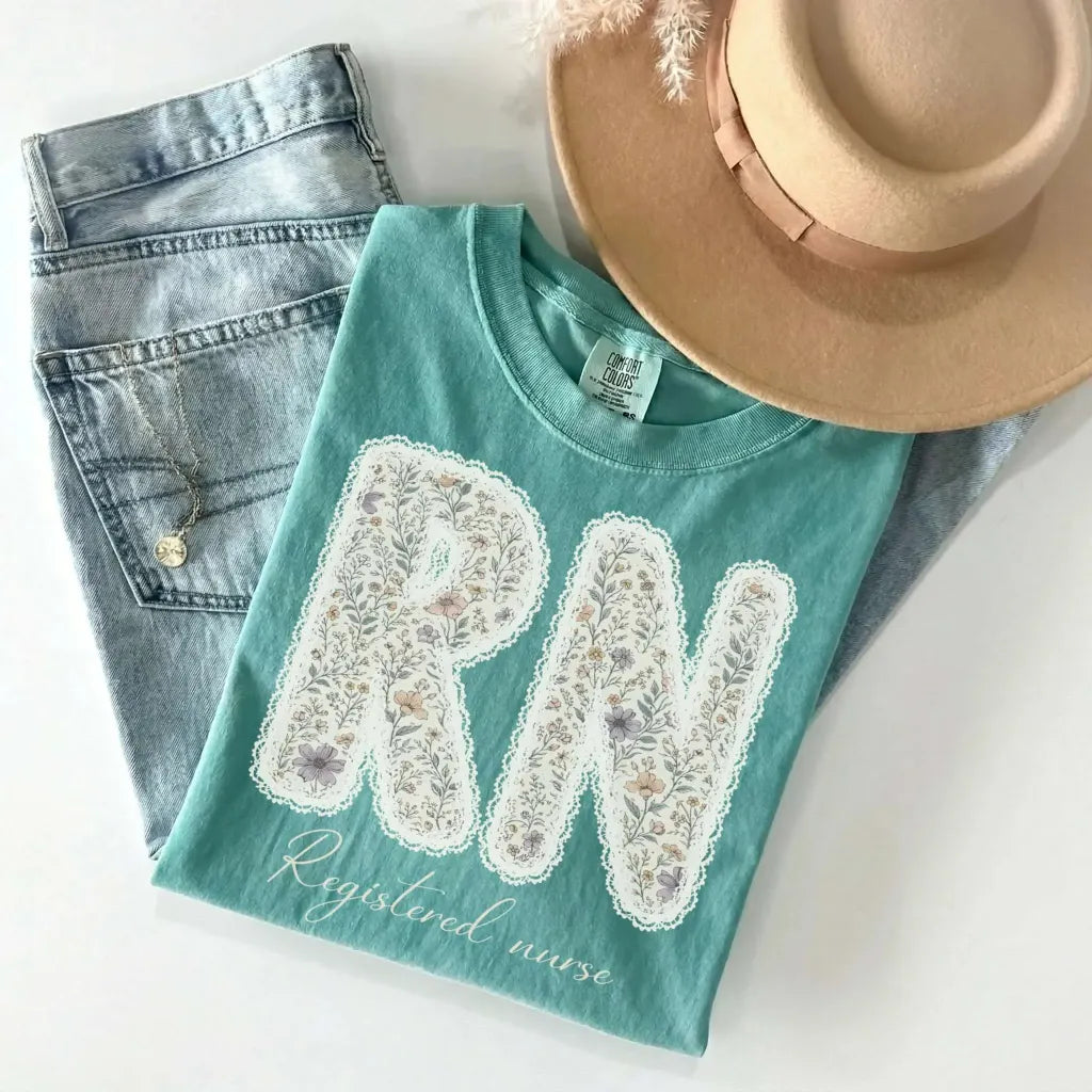 RN Registered Nurse Wildflower Lace Comfort Colors Tee